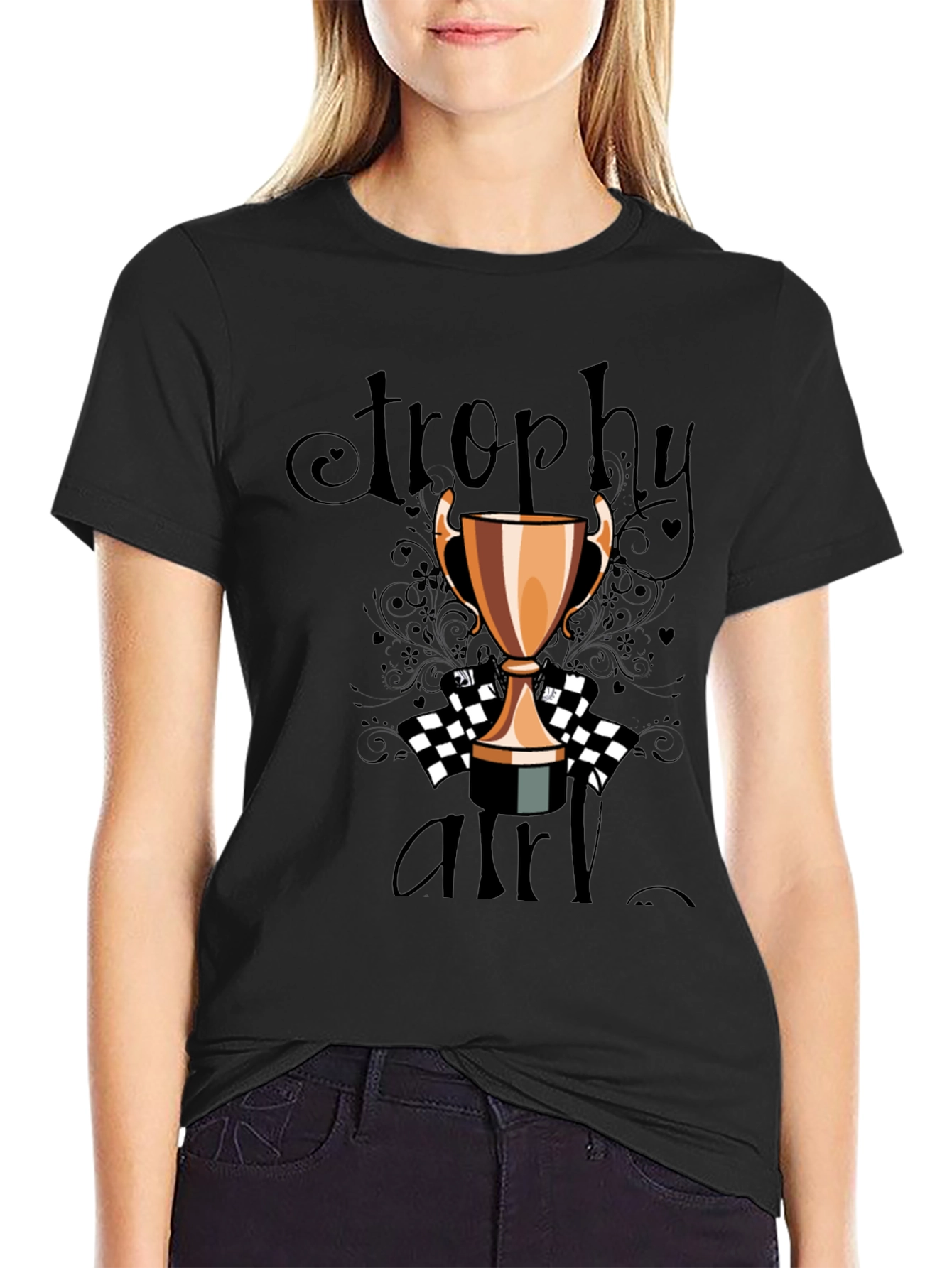 Trophy Girl Graphic Tee - Black Crew Neck