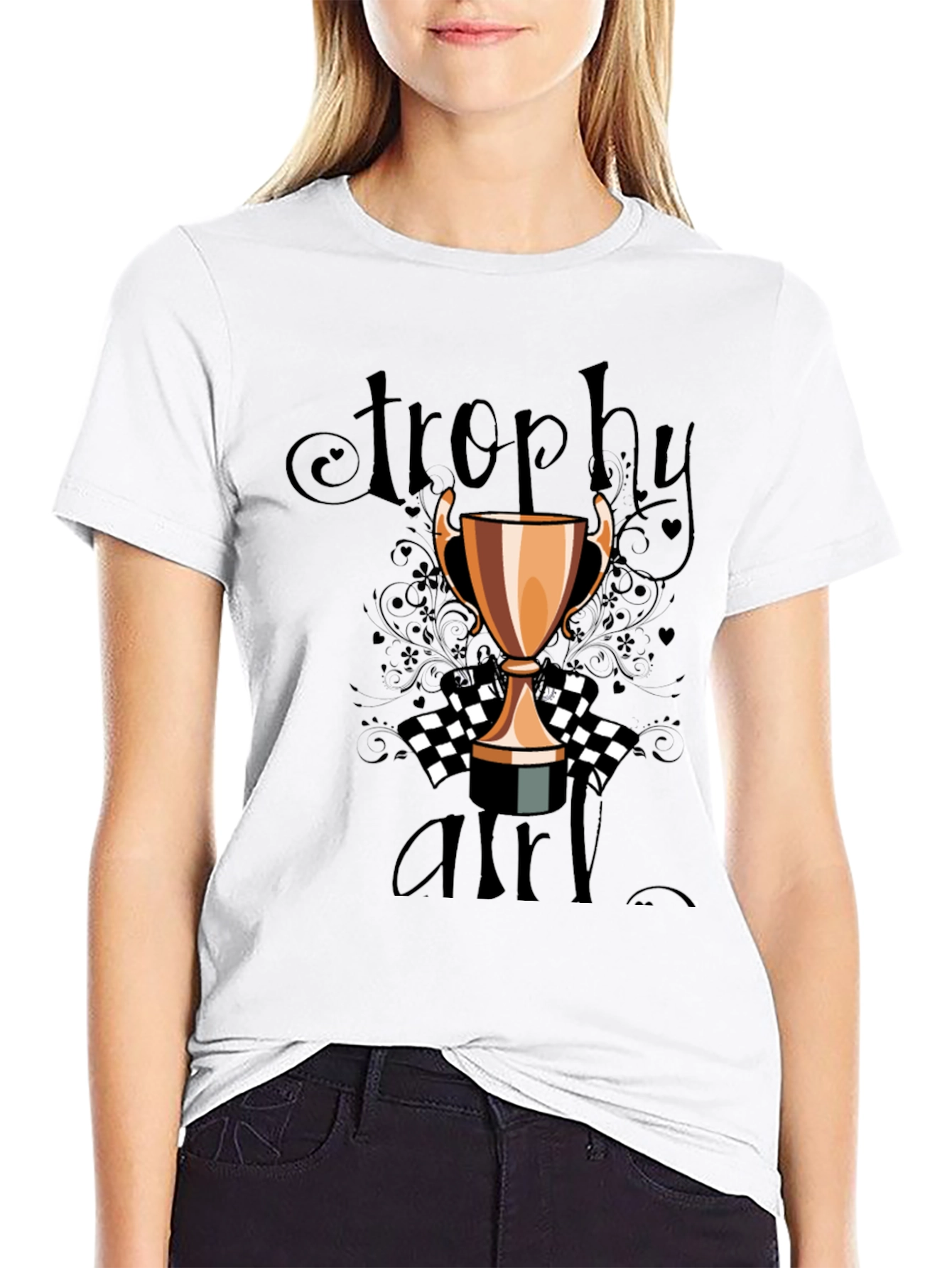 Trophy Girl Graphic Tee - Black Crew Neck