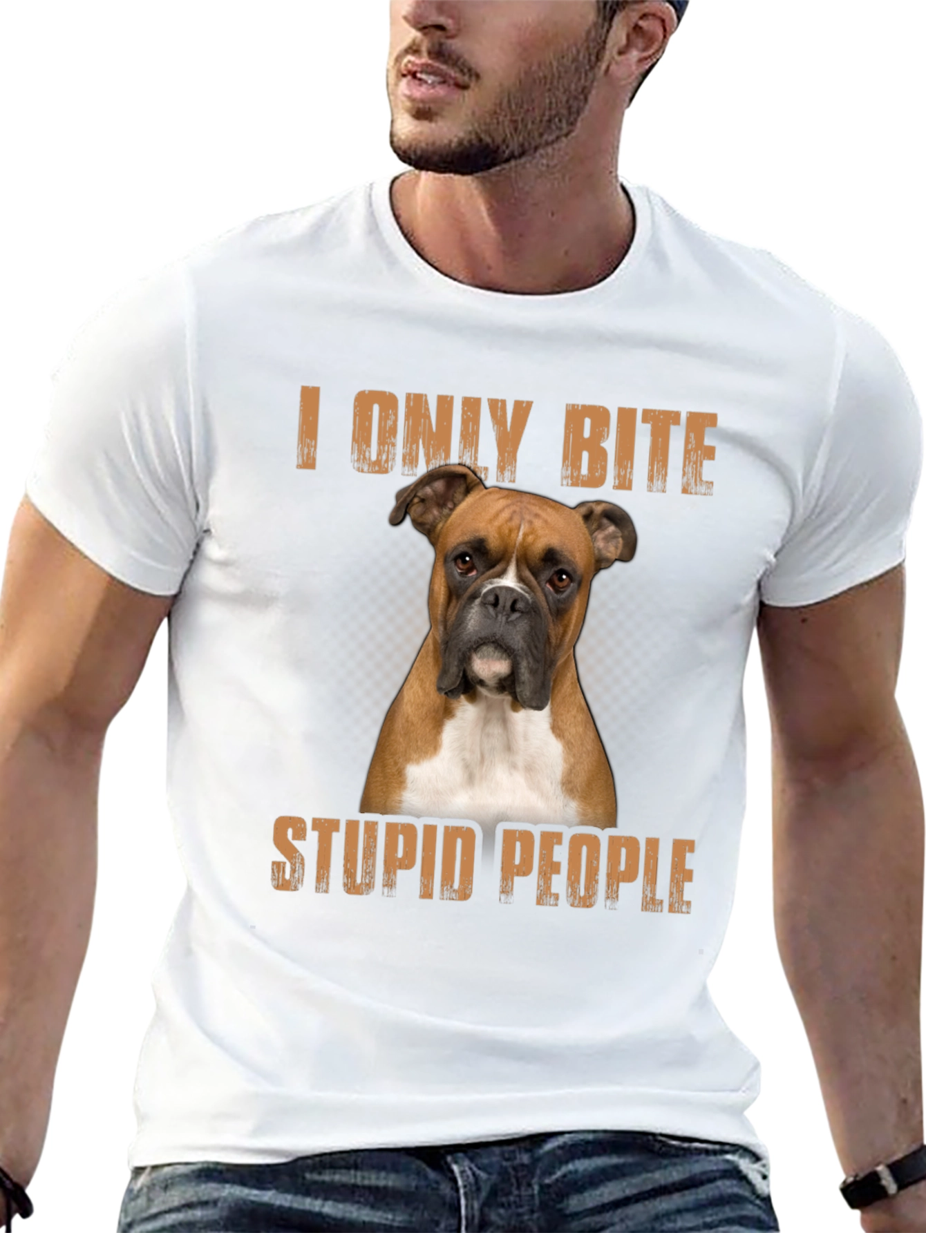 Boxer Dog I Only Bite Stupid People T-Shirt