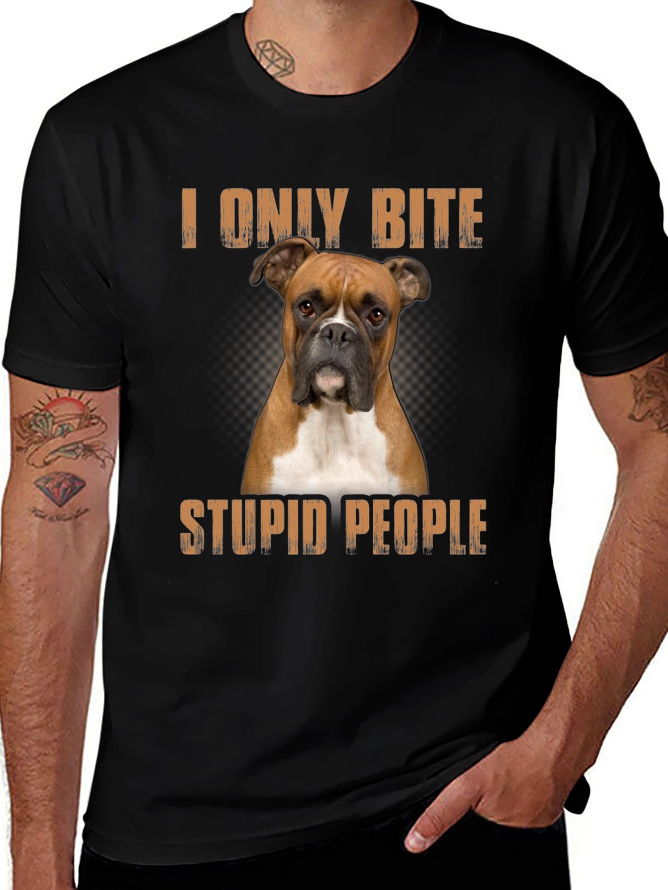 Boxer Dog I Only Bite Stupid People T-Shirt