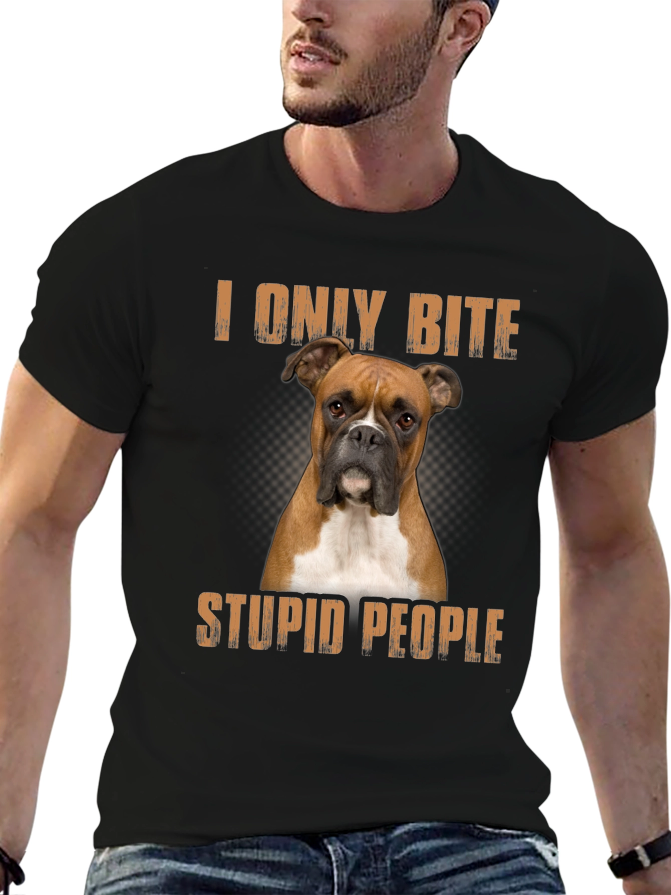 Boxer Dog I Only Bite Stupid People T-Shirt