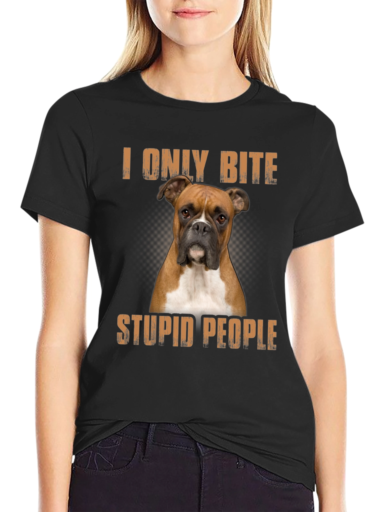 Boxer Dog I Only Bite Stupid People T-Shirt