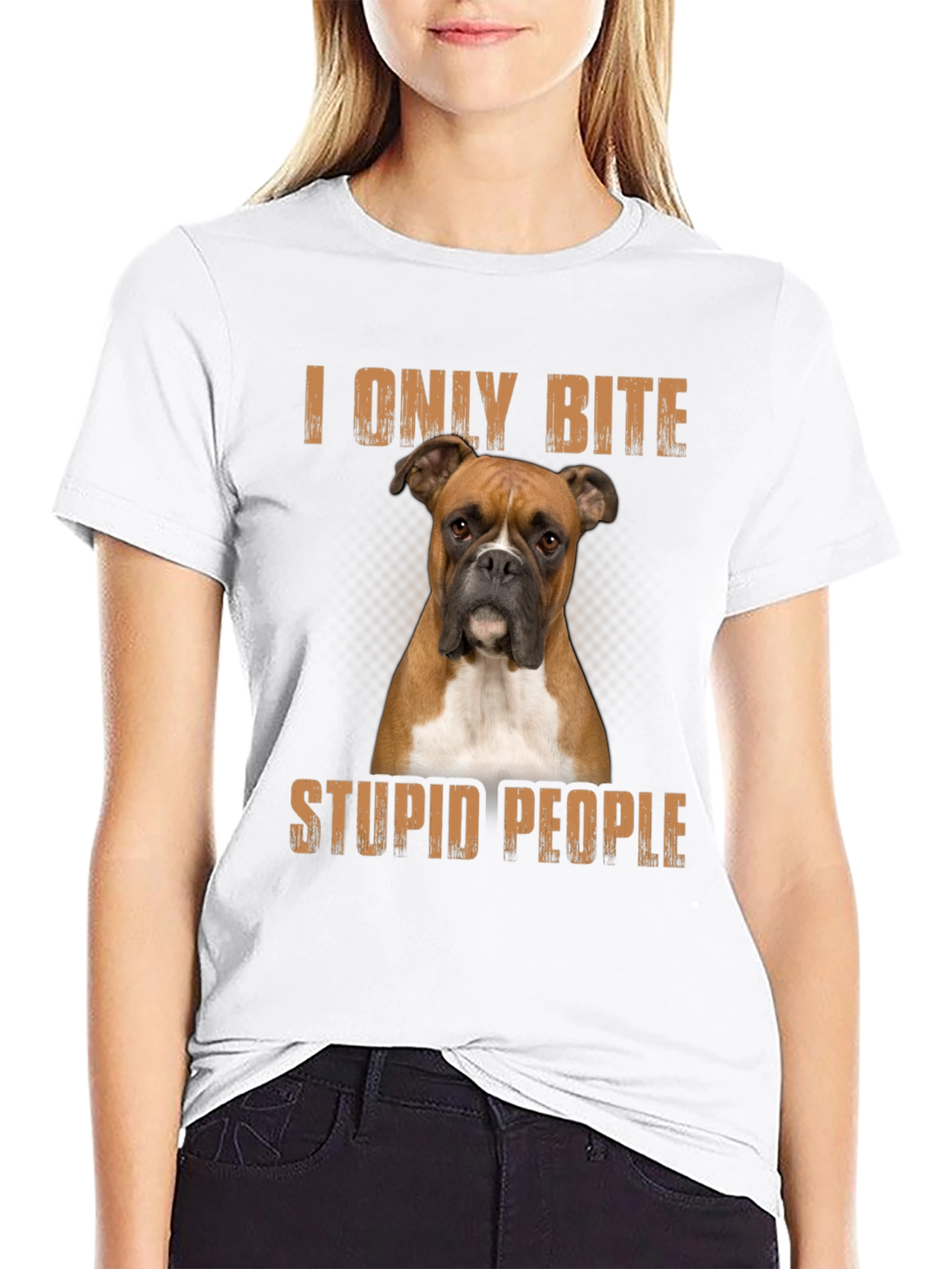 Boxer Dog I Only Bite Stupid People T-Shirt