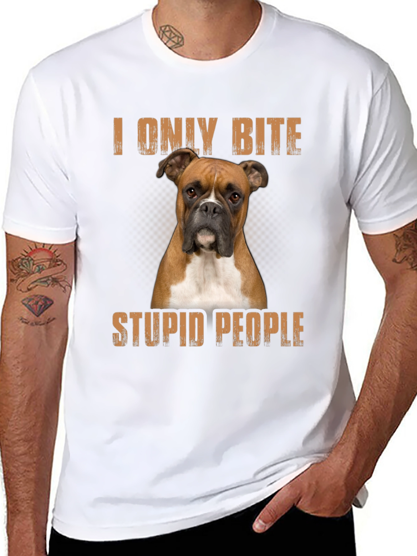 Boxer Dog I Only Bite Stupid People T-Shirt