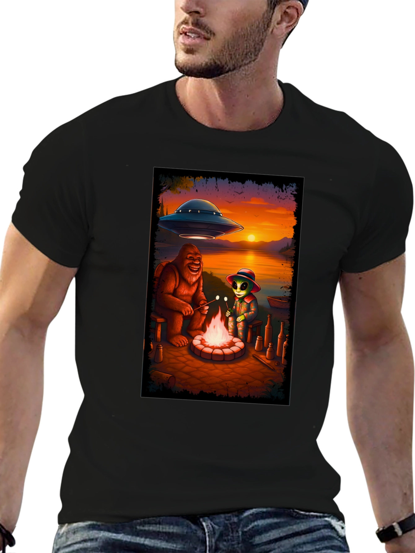 Bigfoot & Alien Campfire Graphic Tee