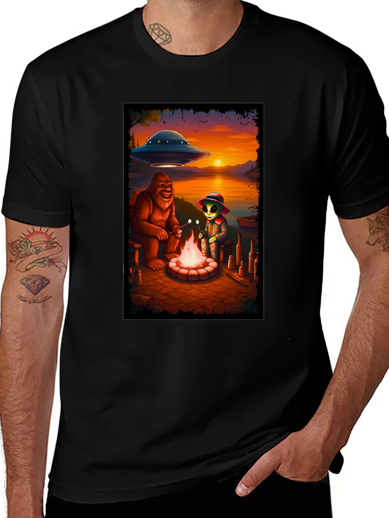 Bigfoot & Alien Campfire Graphic Tee