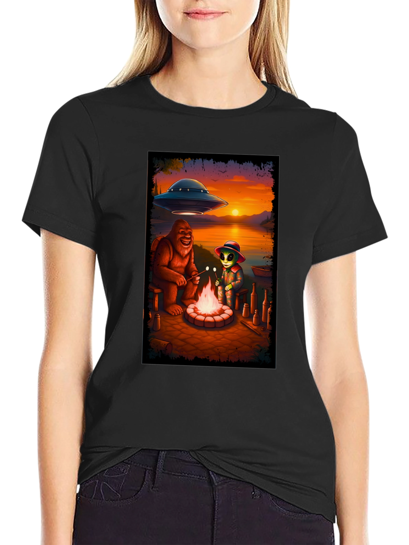 Bigfoot & Alien Campfire Graphic Tee