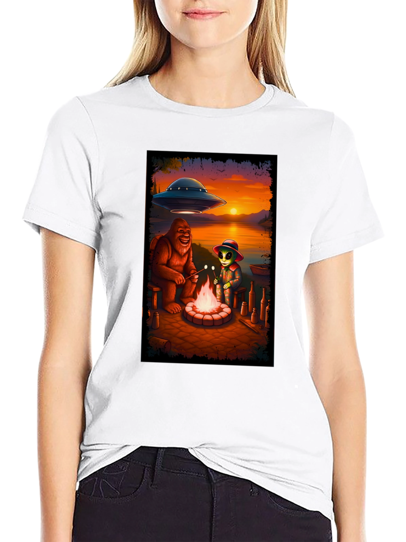 Bigfoot & Alien Campfire Graphic Tee