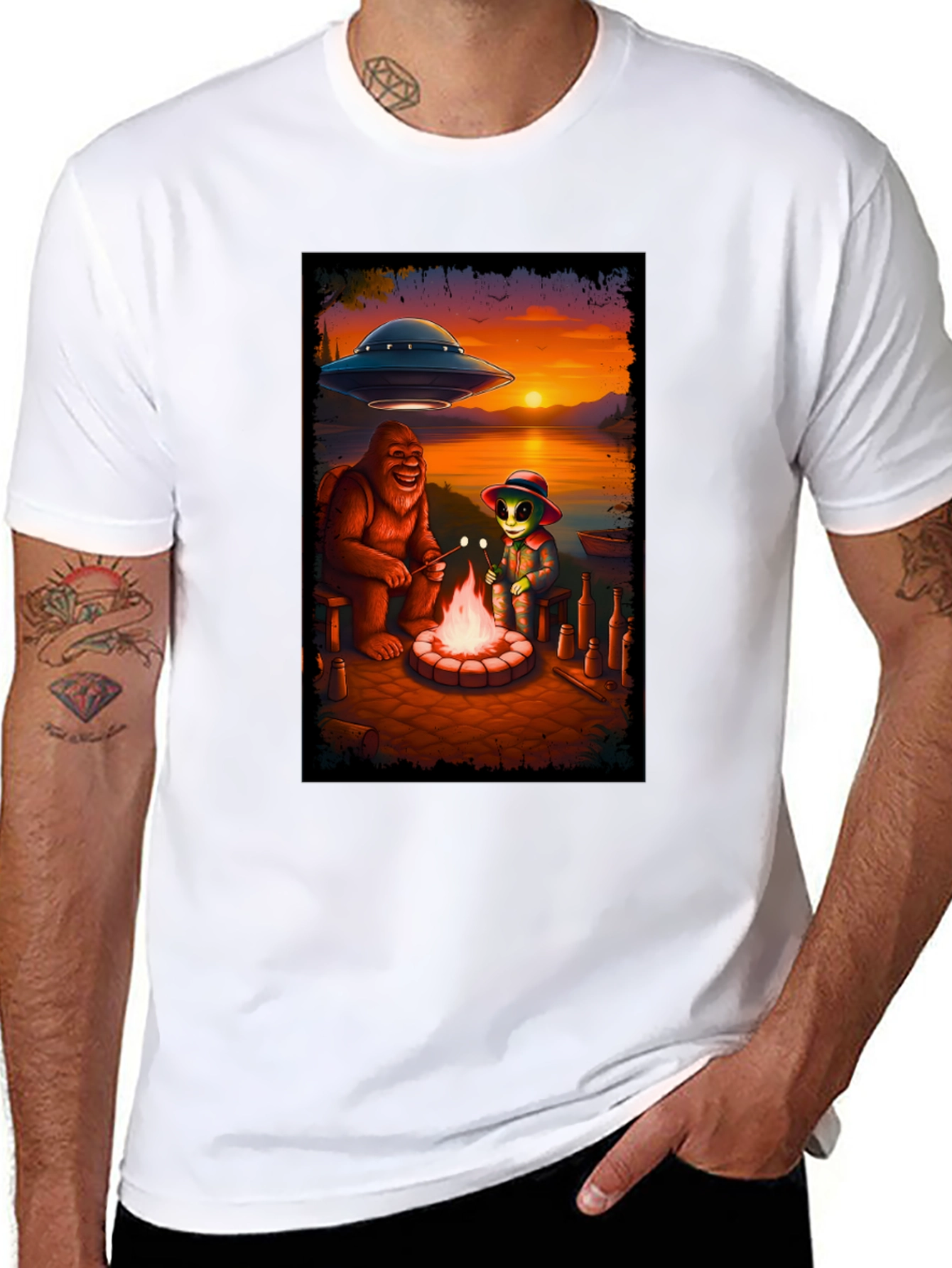 Bigfoot & Alien Campfire Graphic Tee