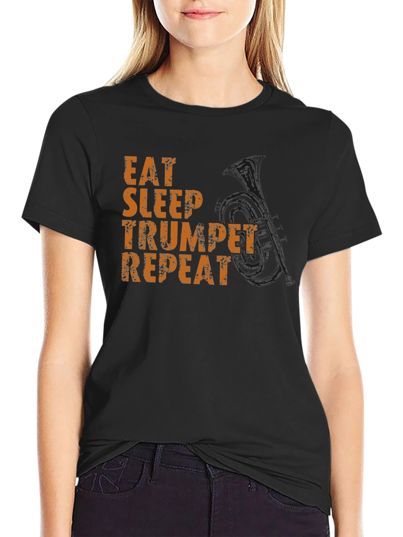 Eat Sleep Trumpet Repeat Black Graphic Tee