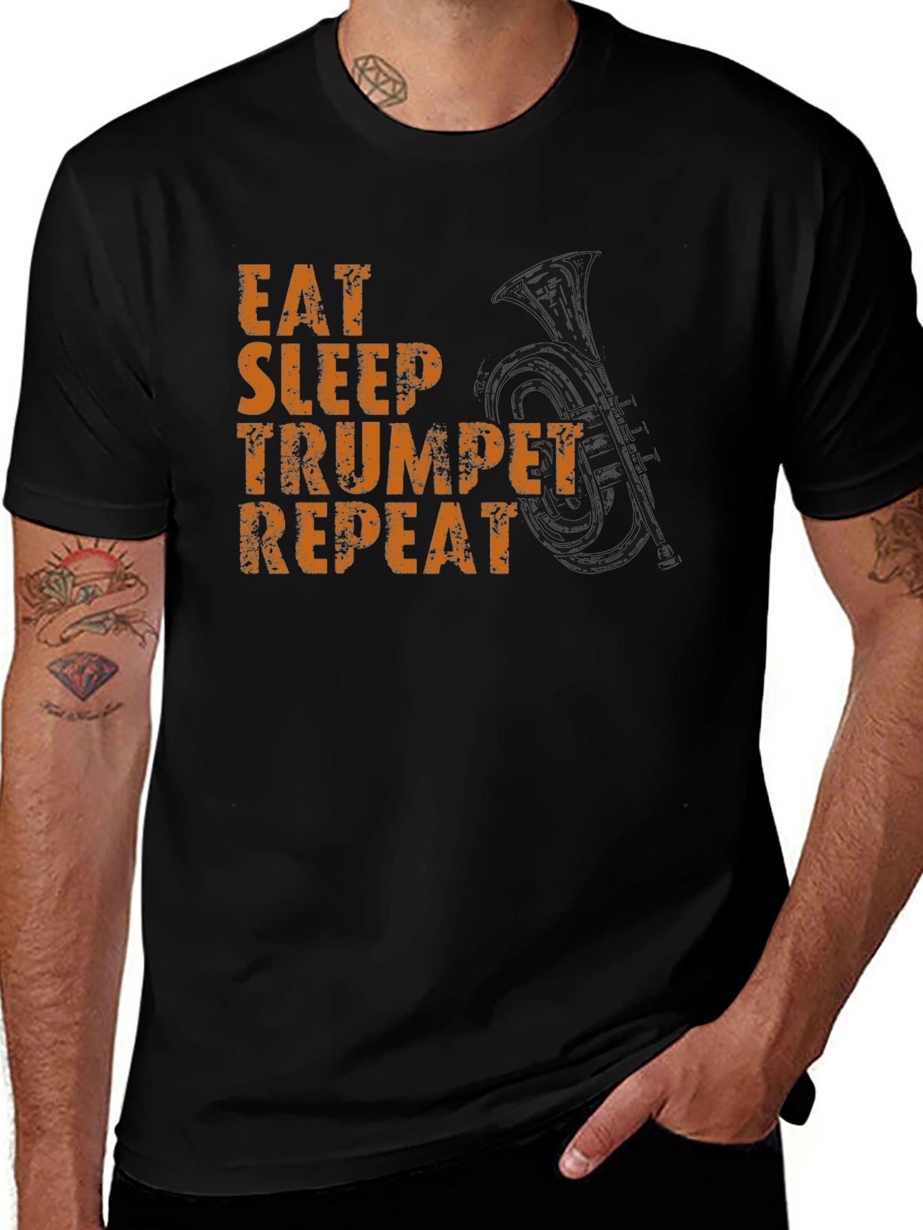 Eat Sleep Trumpet Repeat Black Graphic Tee