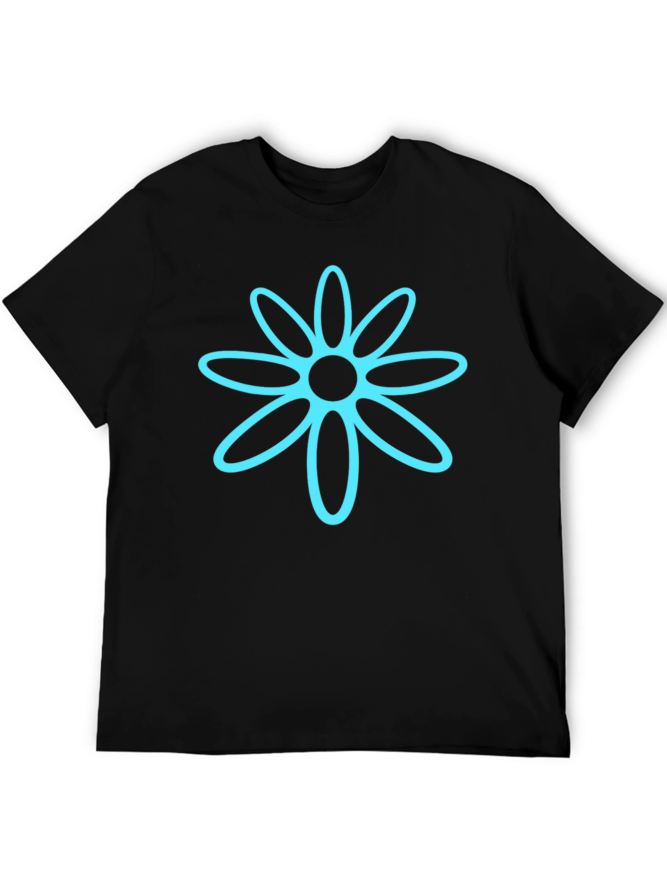 Black T-Shirt with Cyan Flower Graphic