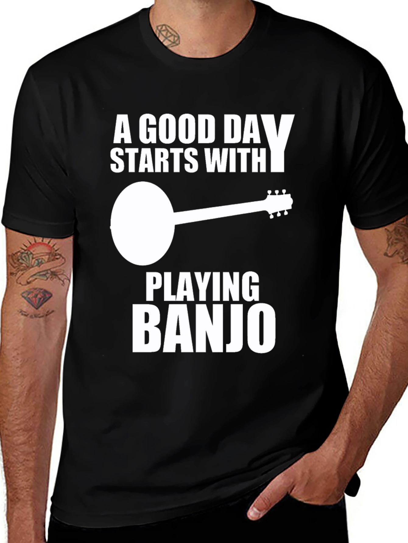A Good Day Starts With Playing Banjo Black T-Shirt