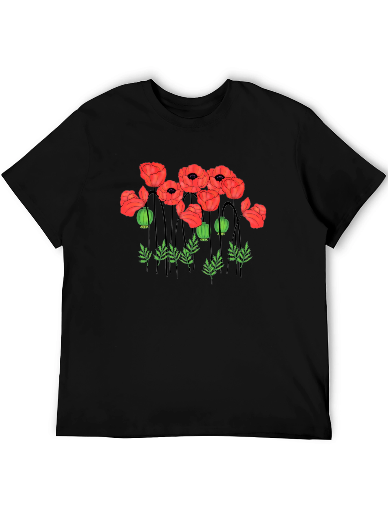 Poppy Print Black T-Shirt