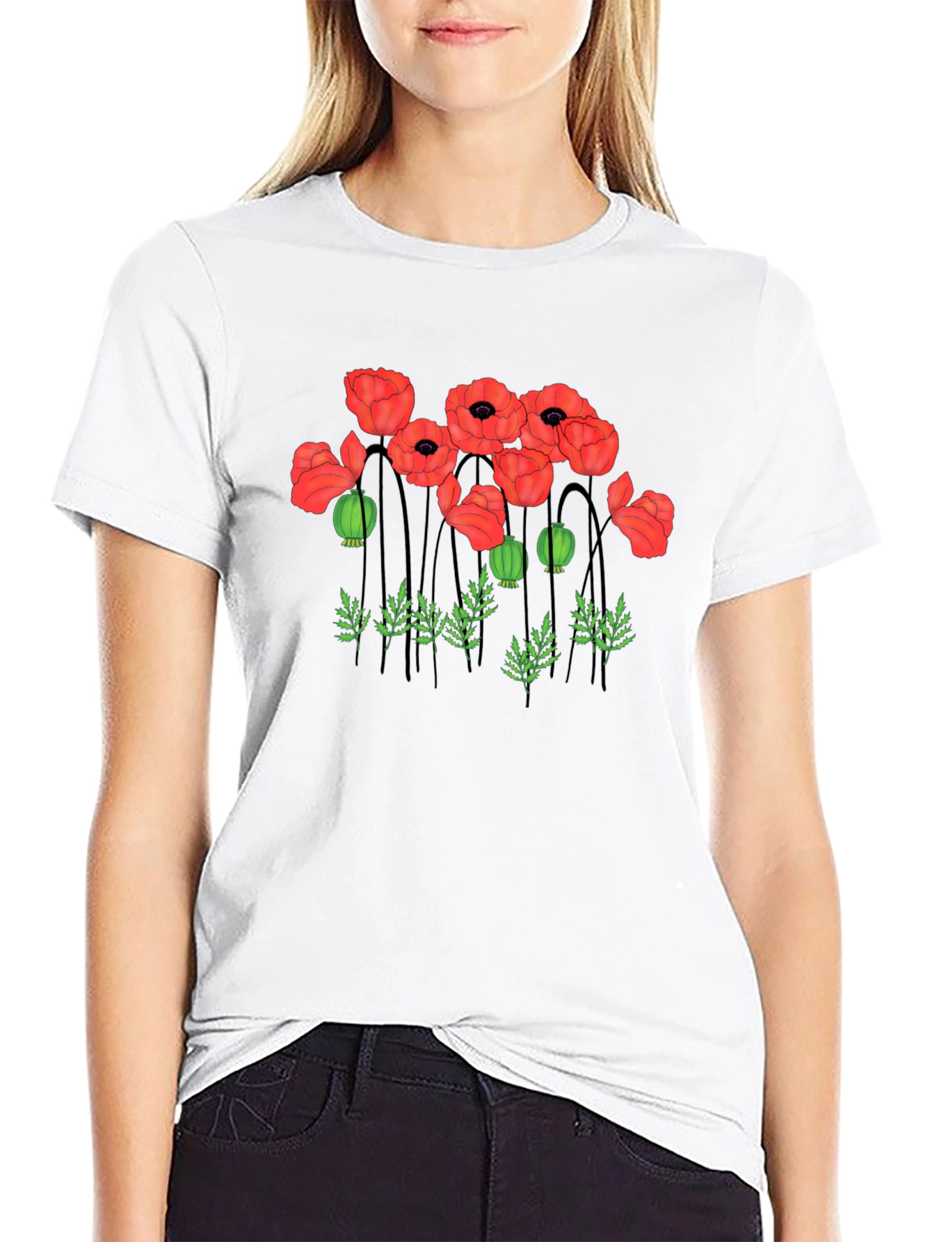 Poppy Print Black T-Shirt