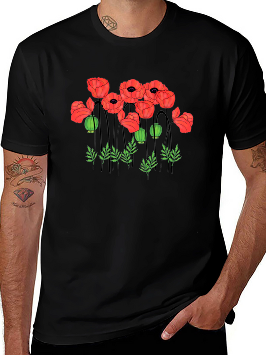 Poppy Print Black T-Shirt