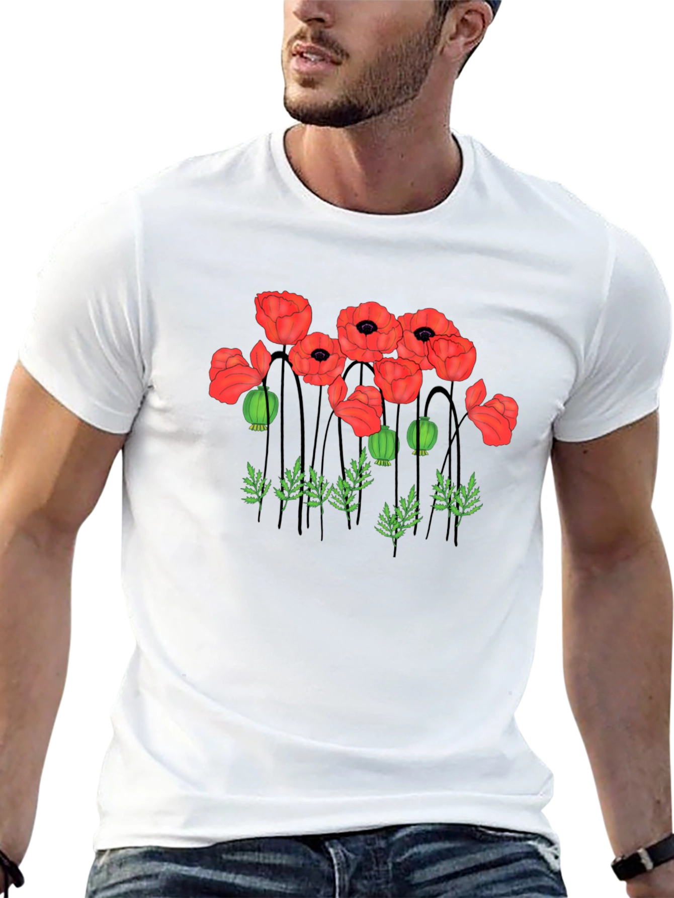 Poppy Print Black T-Shirt