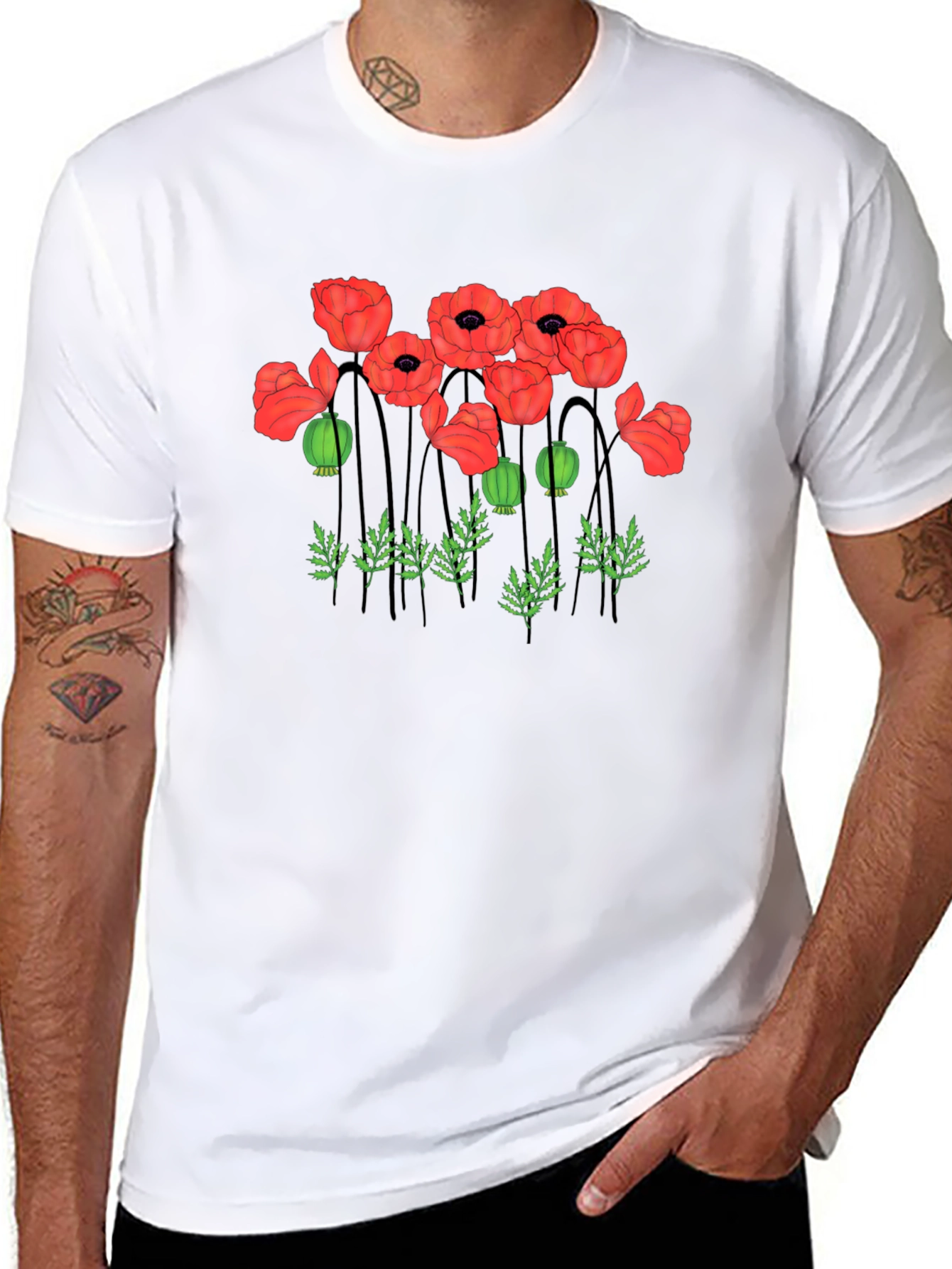 Poppy Print Black T-Shirt