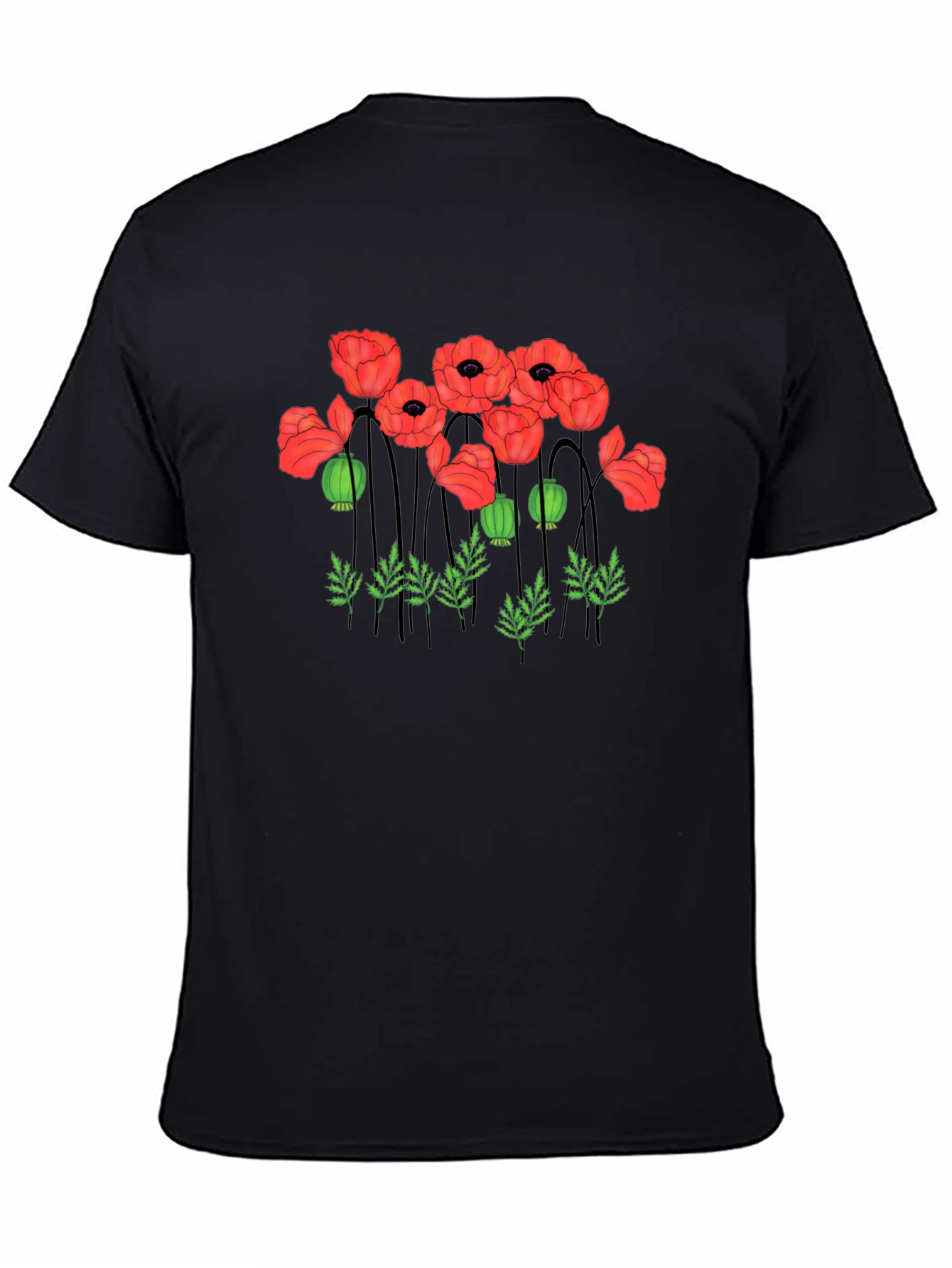Poppy Print Black T-Shirt