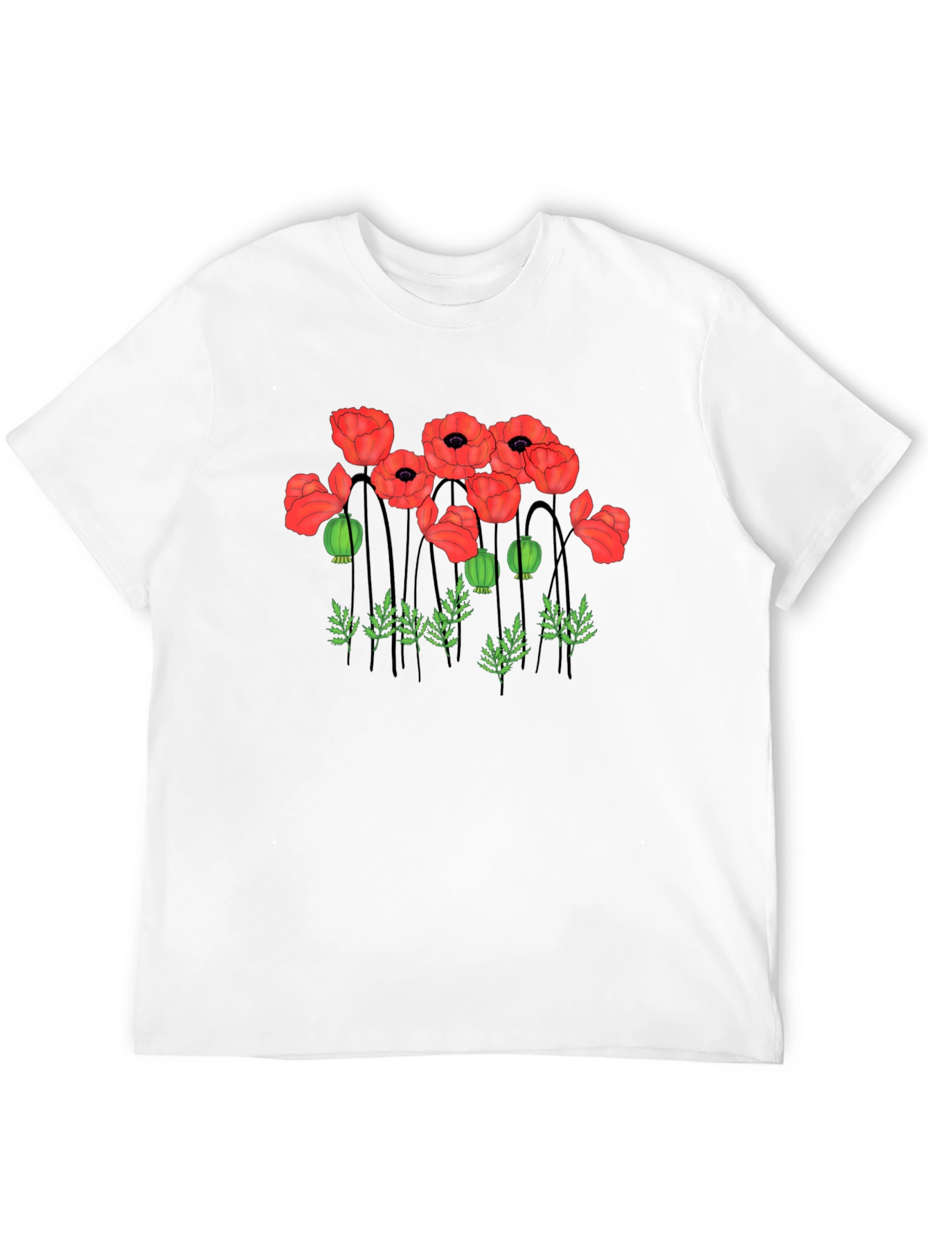 Poppy Print Black T-Shirt