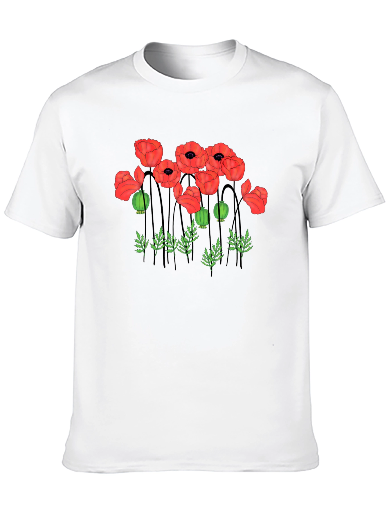 Poppy Print Black T-Shirt