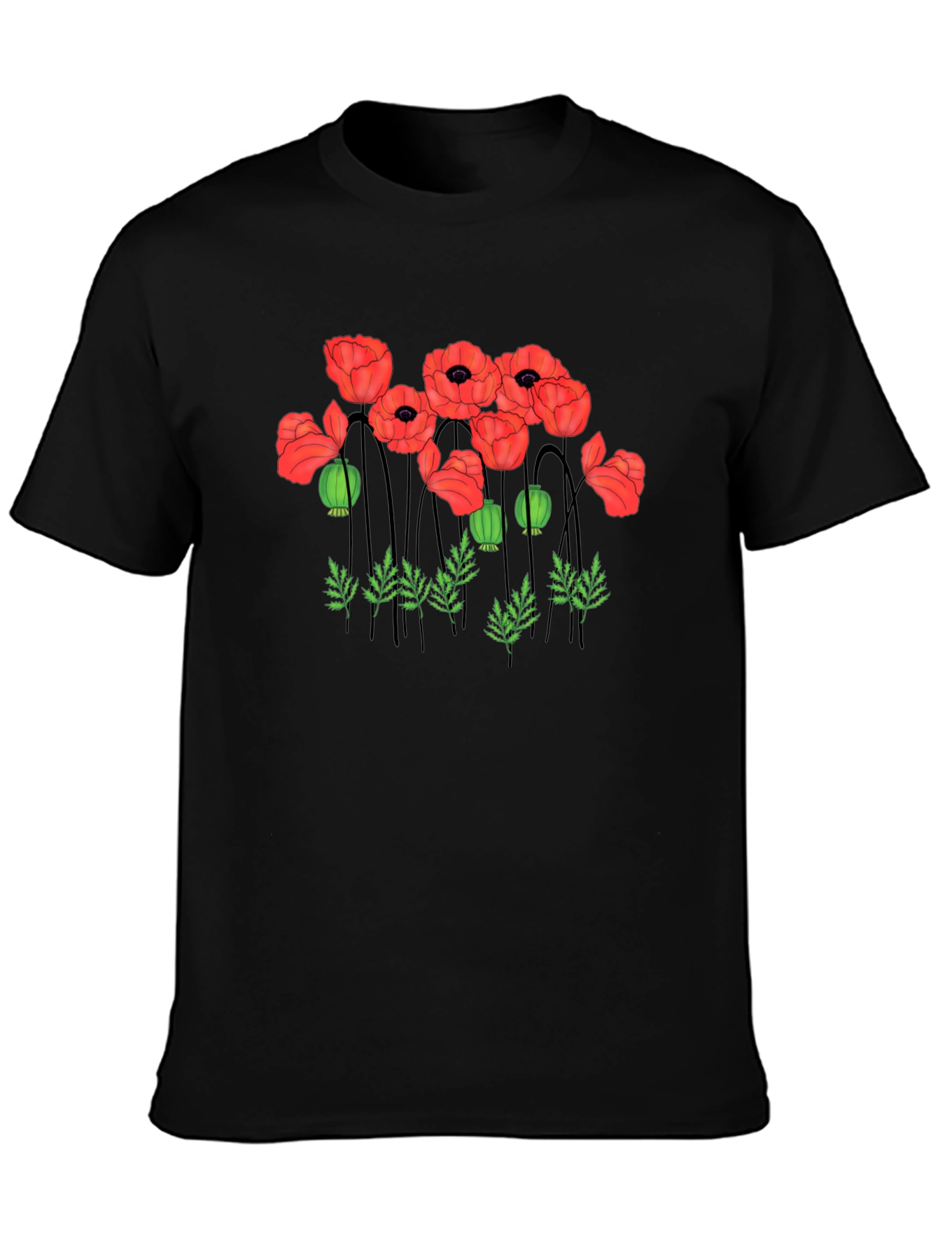 Poppy Print Black T-Shirt