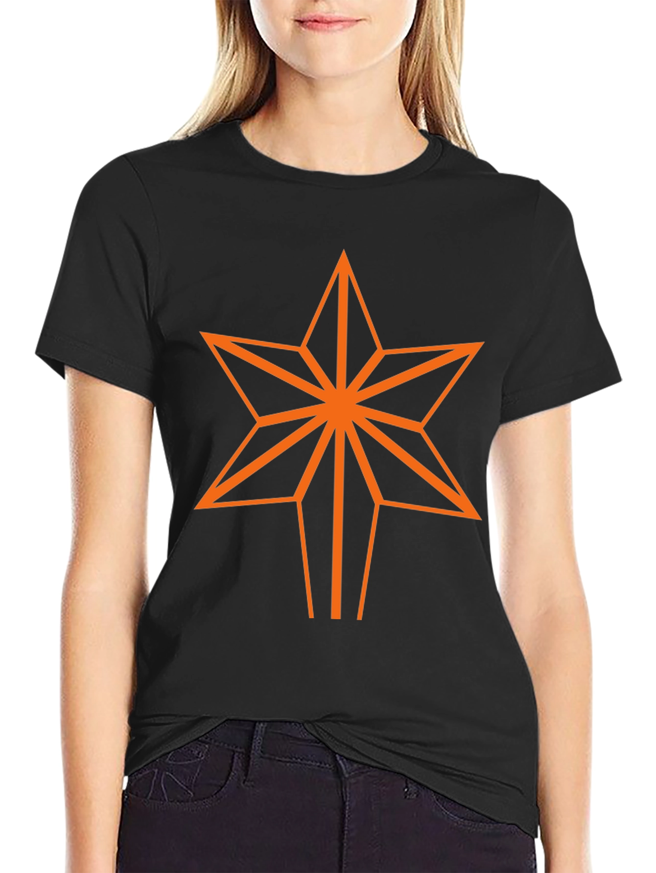 Geometric Star Graphic Tee - Black