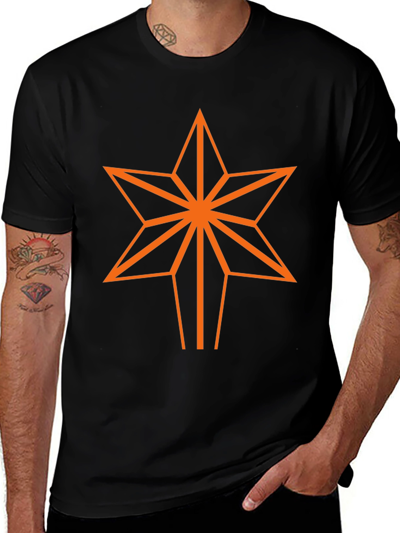 Geometric Star Graphic Tee - Black