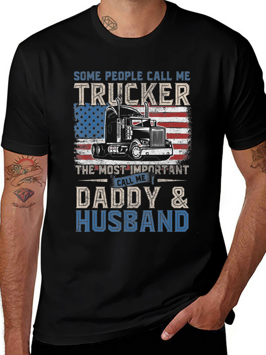 Trucker Daddy Husband T-Shirt - Patriotic Design