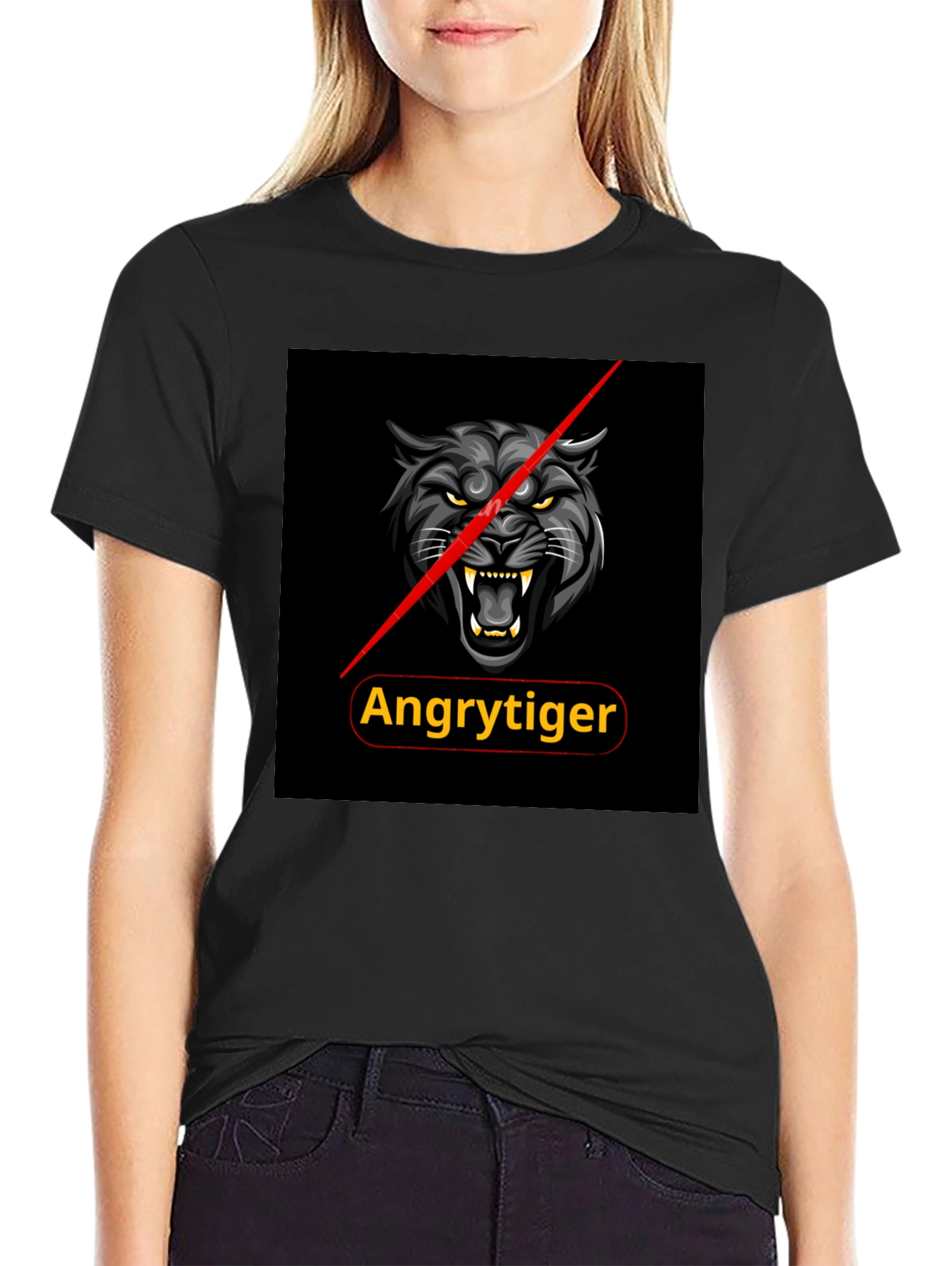 Angry Tiger Graphic Tee - Black Cotton T-Shirt