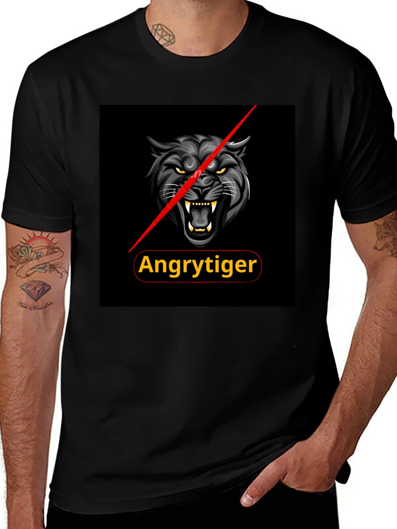 Angry Tiger Graphic Tee - Black Cotton T-Shirt