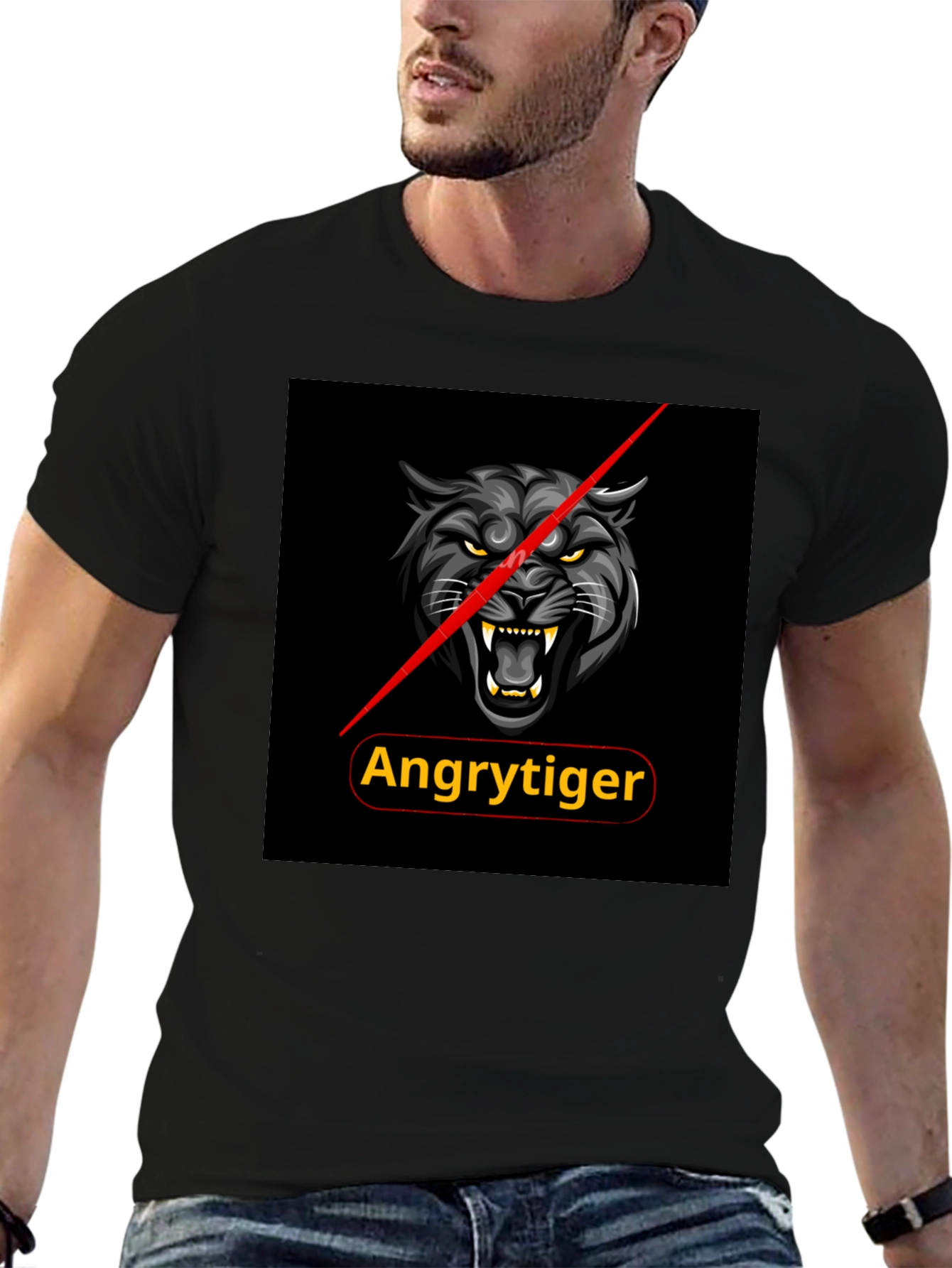 Angry Tiger Graphic Tee - Black Cotton T-Shirt