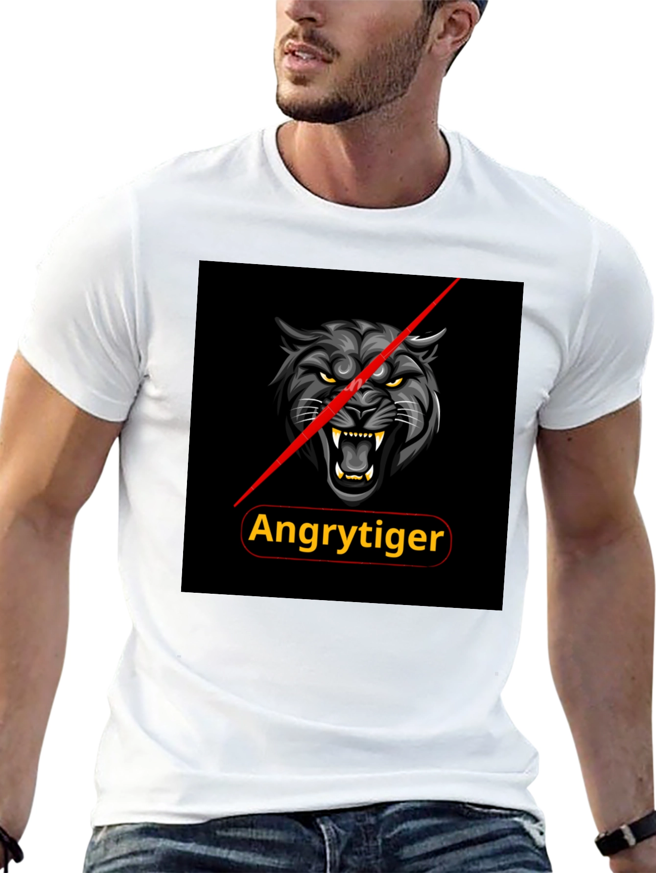 Angry Tiger Graphic Tee - Black Cotton T-Shirt