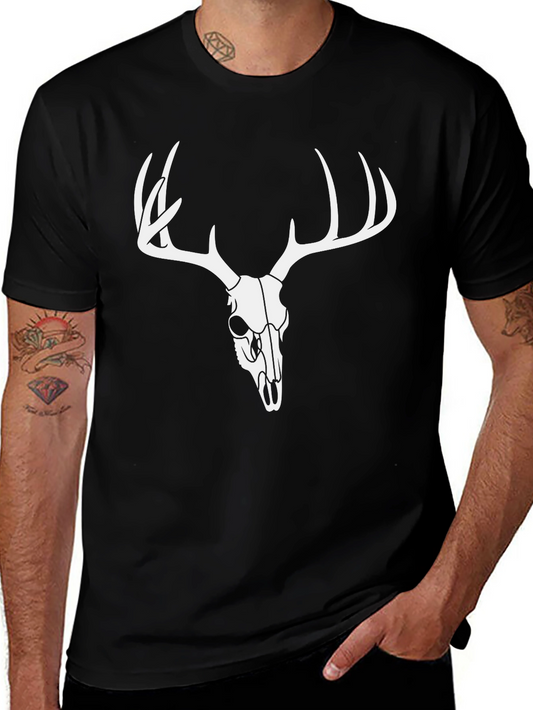 Mens Black Deer Skull Graphic T-Shirt
