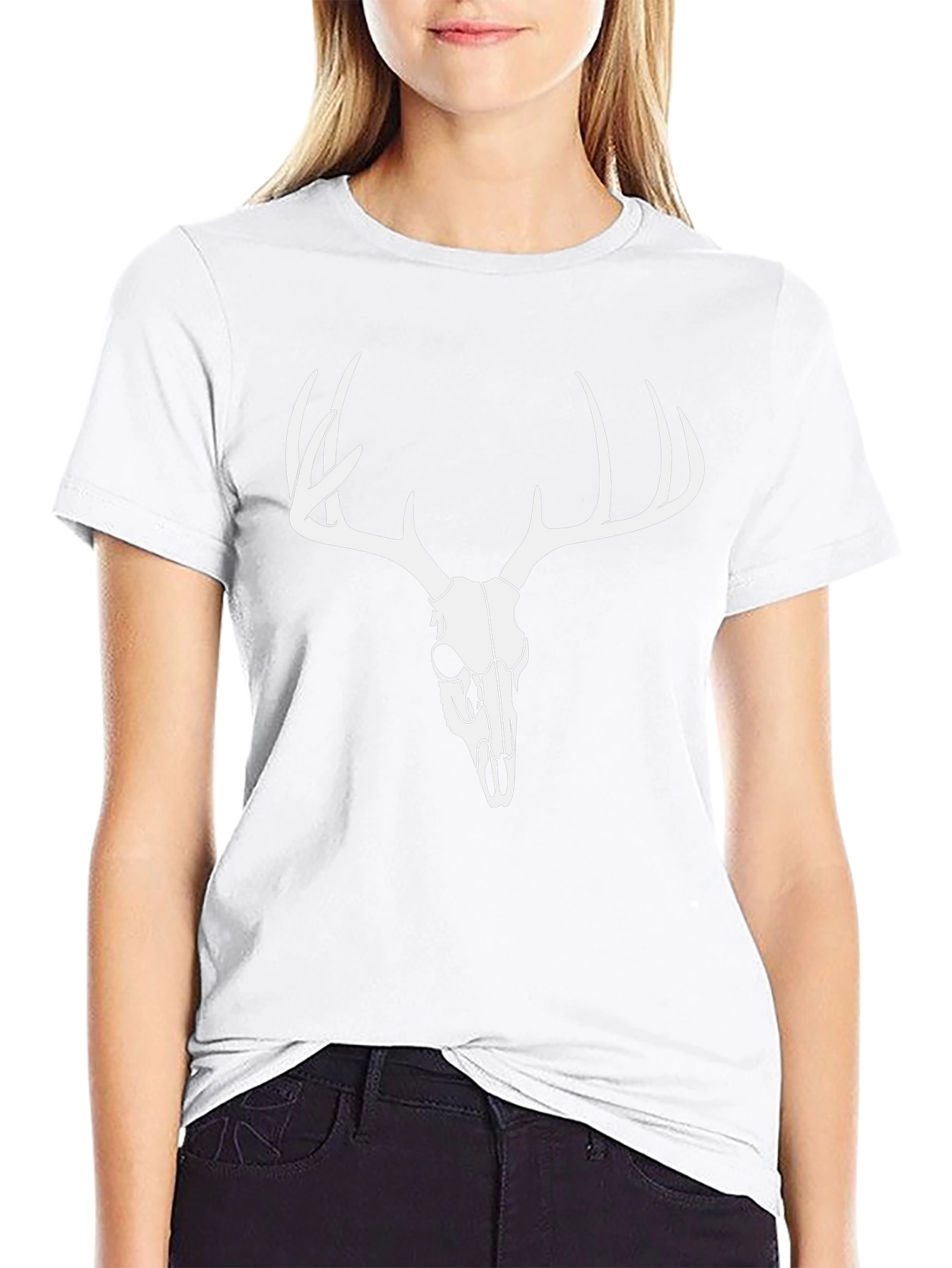 Mens Black Deer Skull Graphic T-Shirt