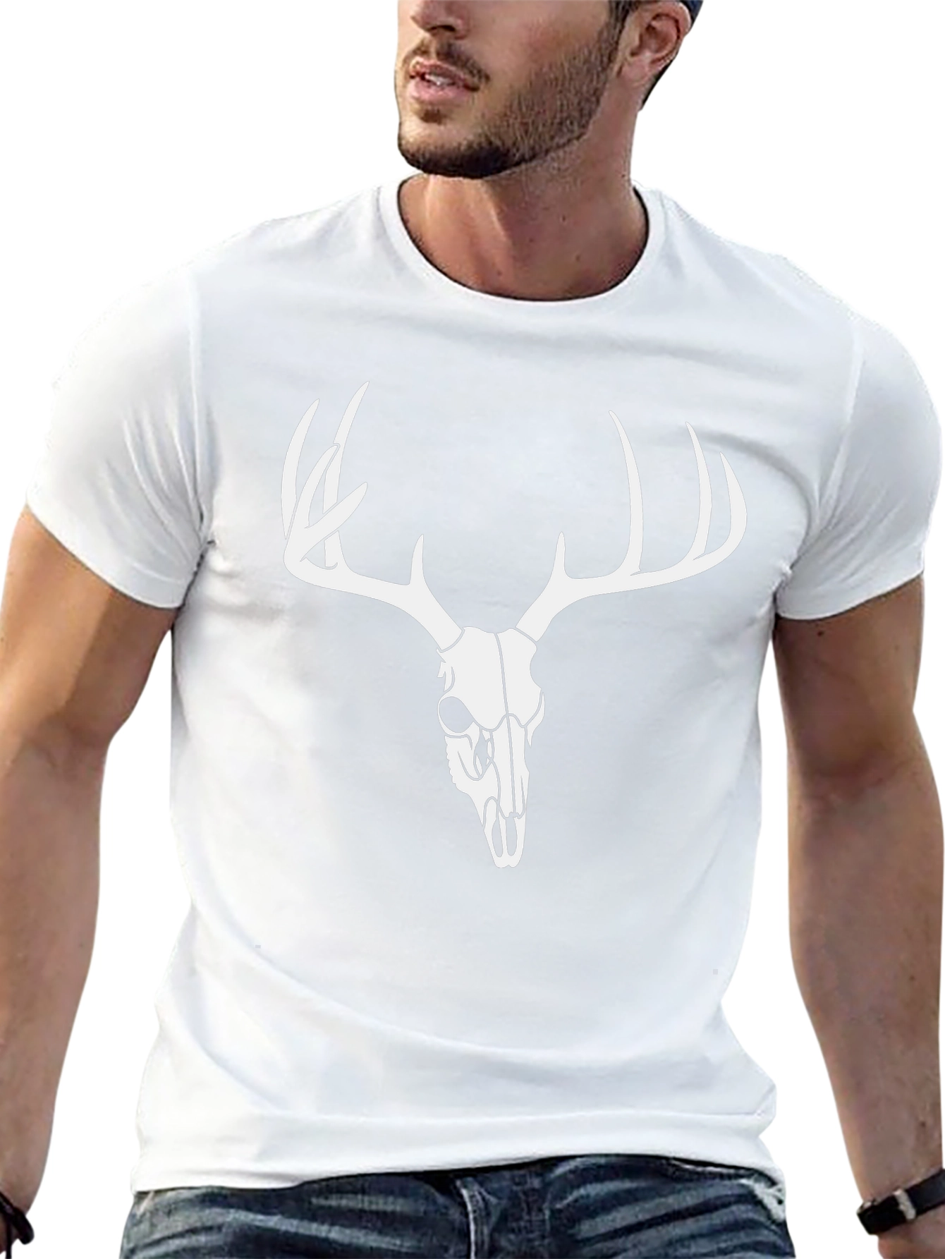 Mens Black Deer Skull Graphic T-Shirt