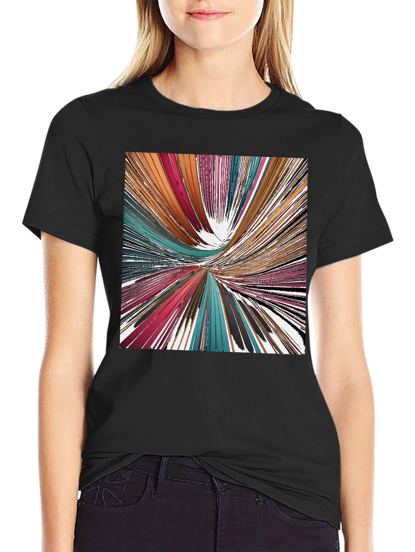 Abstract Line Art Print Black T-Shirt