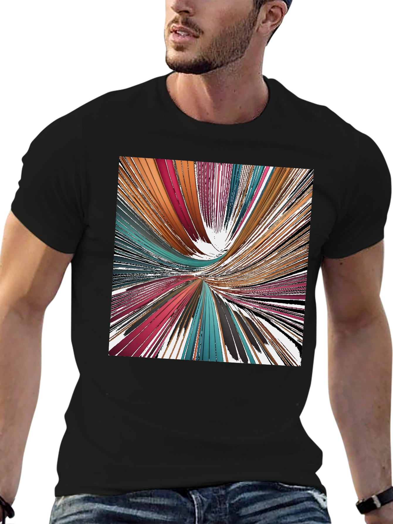 Abstract Line Art Print Black T-Shirt
