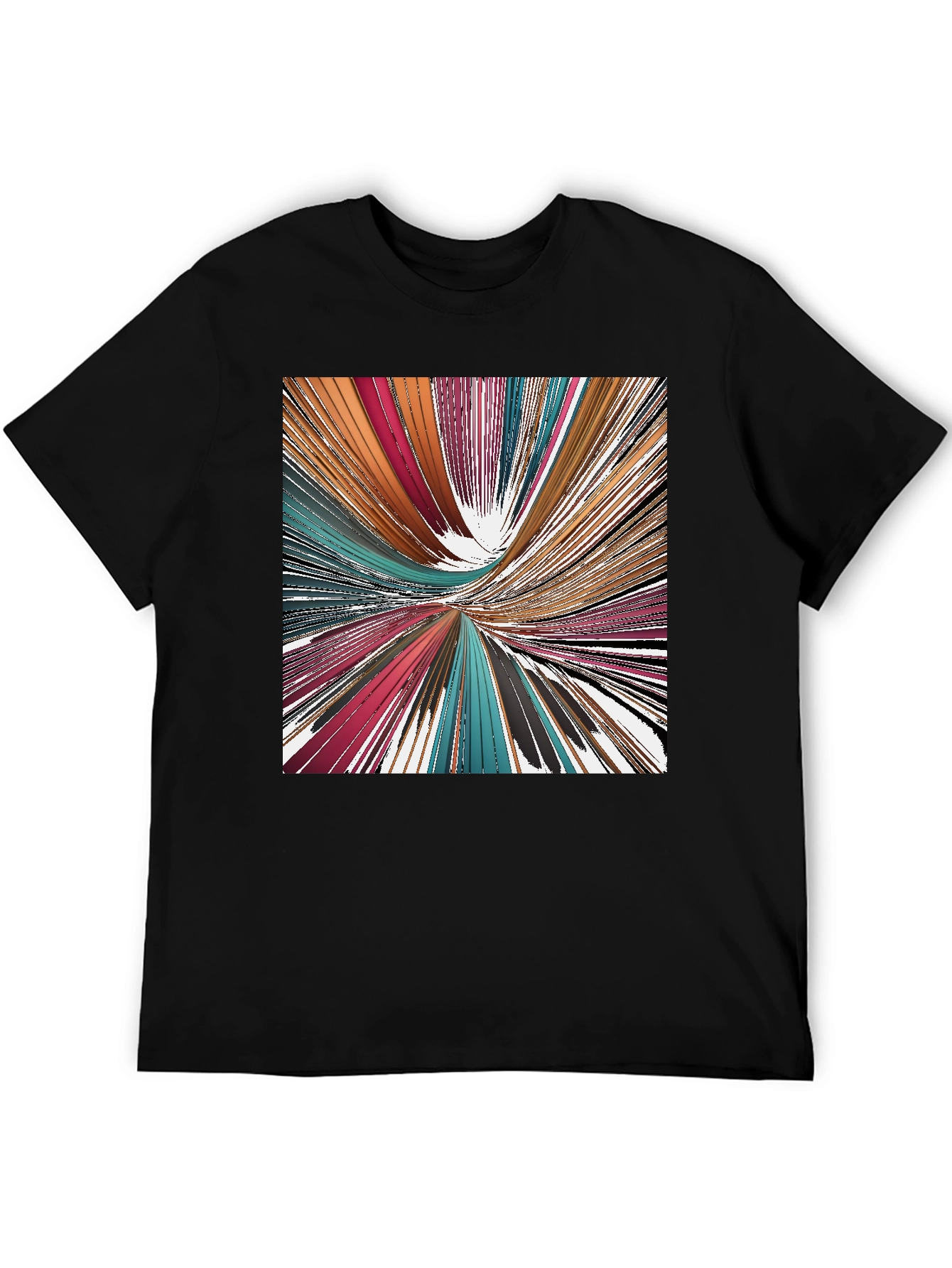 Abstract Line Art Print Black T-Shirt