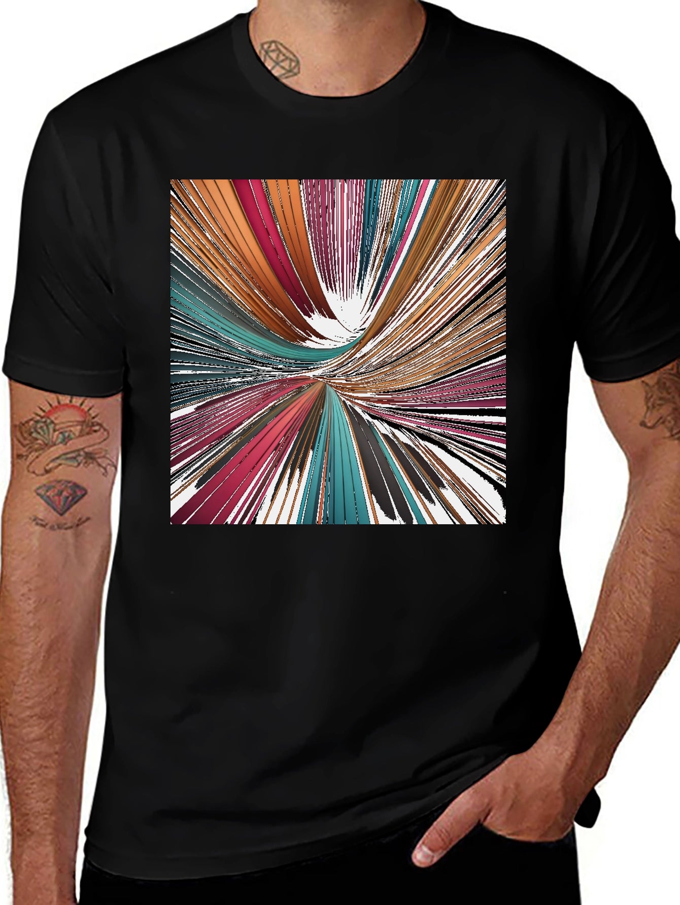 Abstract Line Art Print Black T-Shirt