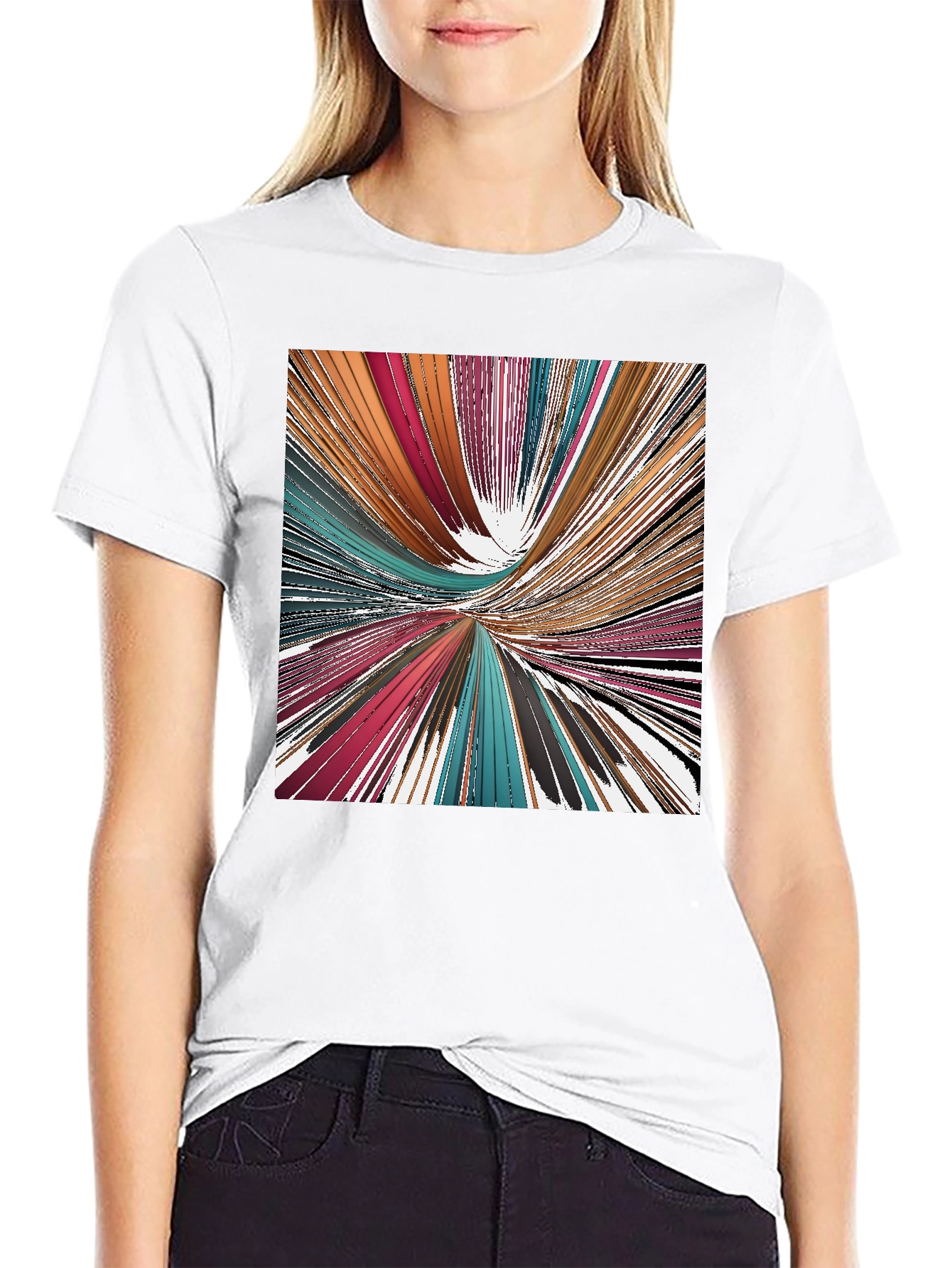 Abstract Line Art Print Black T-Shirt