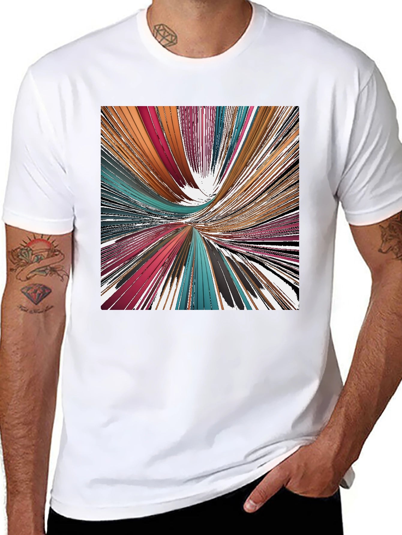 Abstract Line Art Print Black T-Shirt