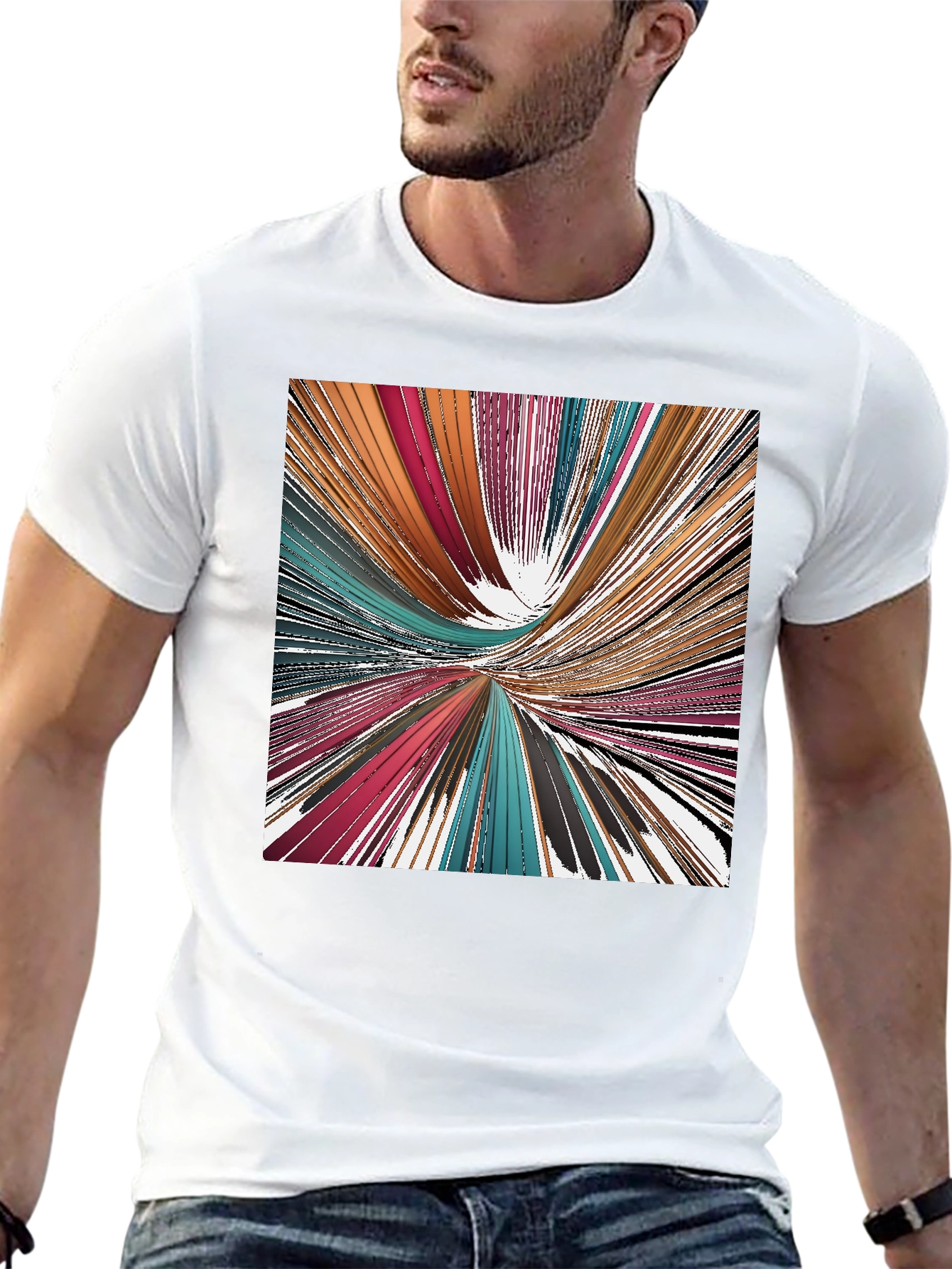 Abstract Line Art Print Black T-Shirt
