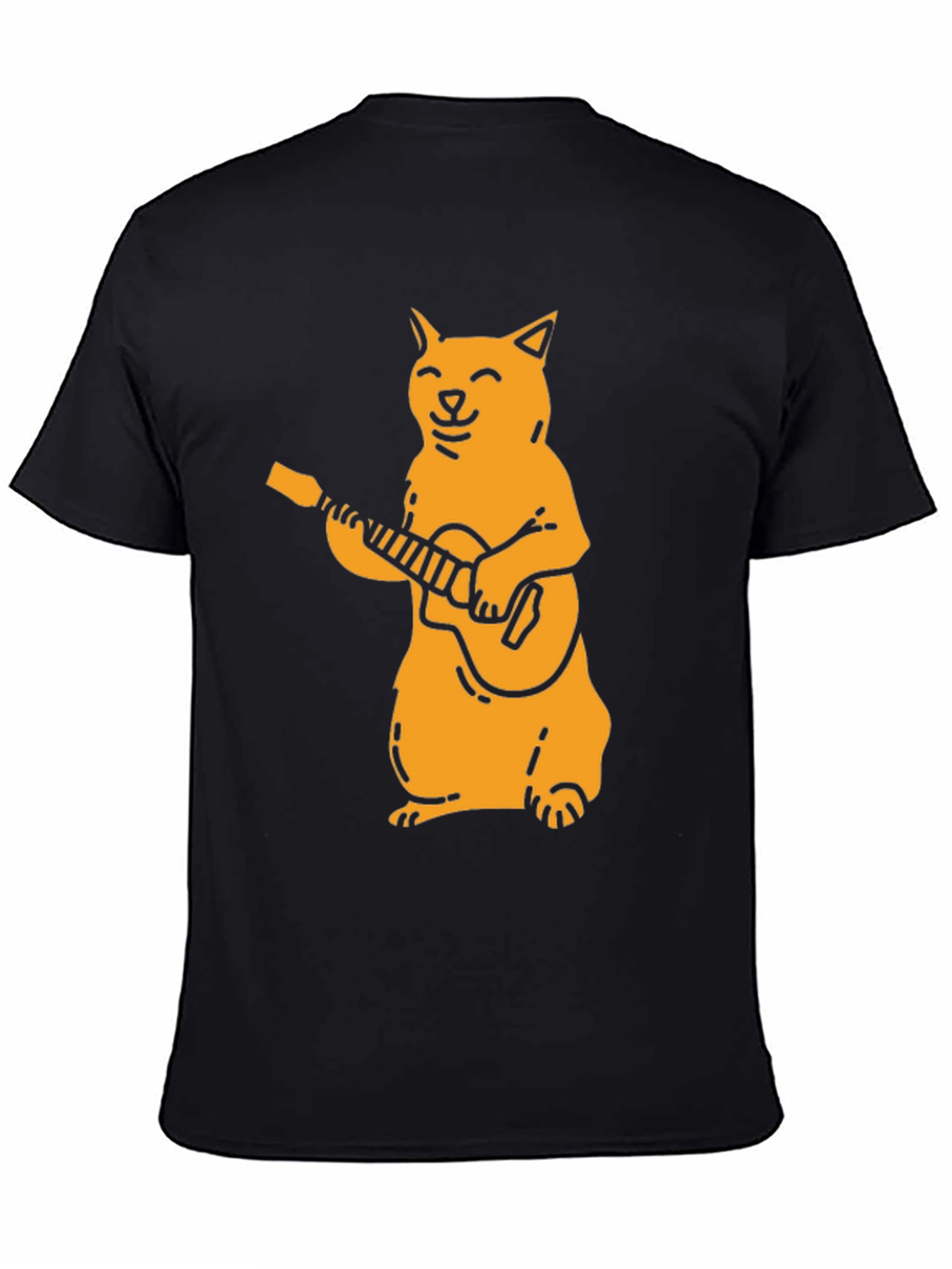 Cat Guitarist Graphic Tee - Black Cotton T-Shirt