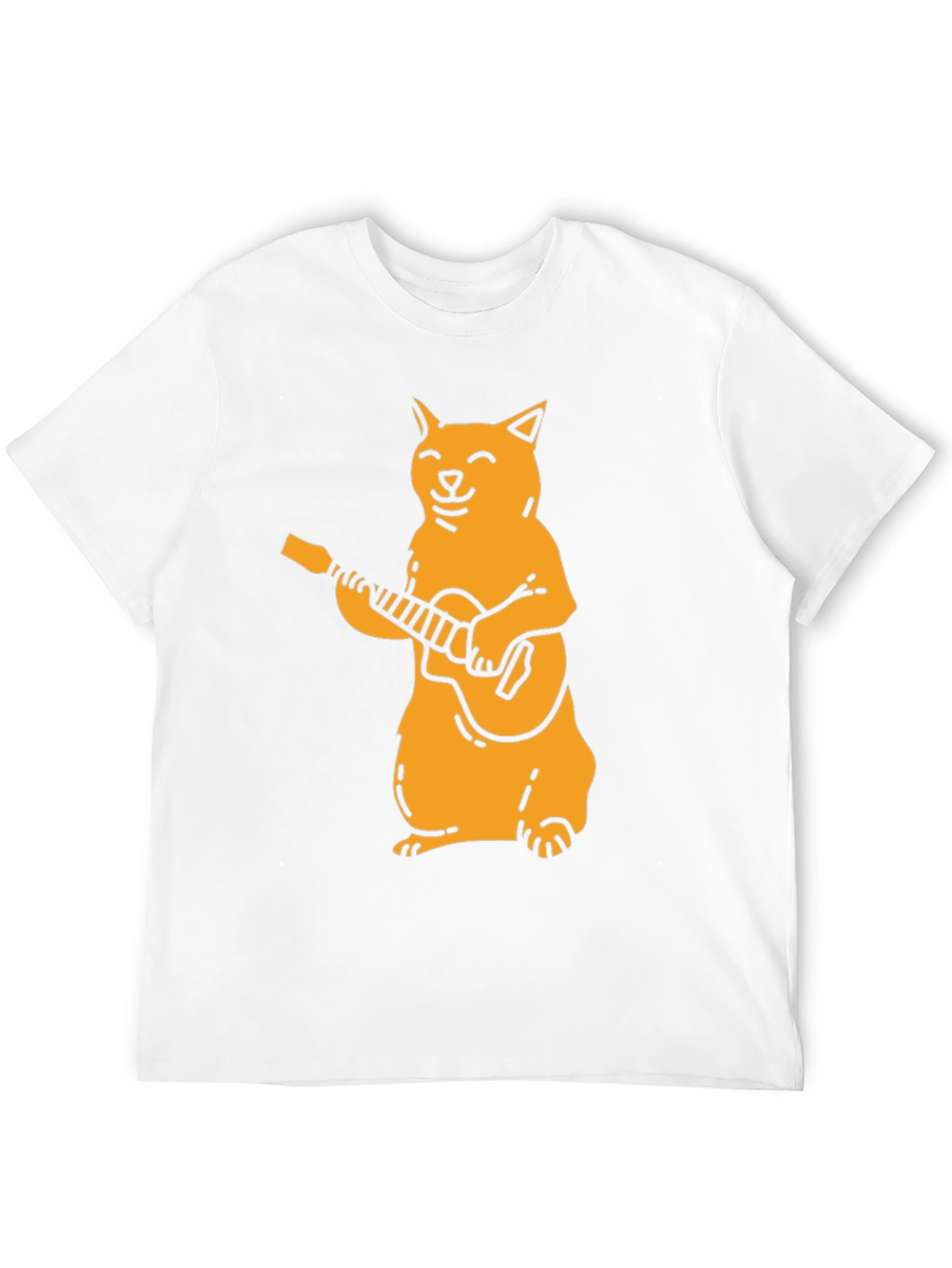 Cat Guitarist Graphic Tee - Black Cotton T-Shirt