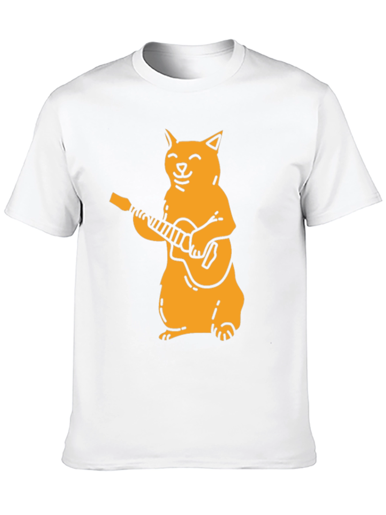 Cat Guitarist Graphic Tee - Black Cotton T-Shirt