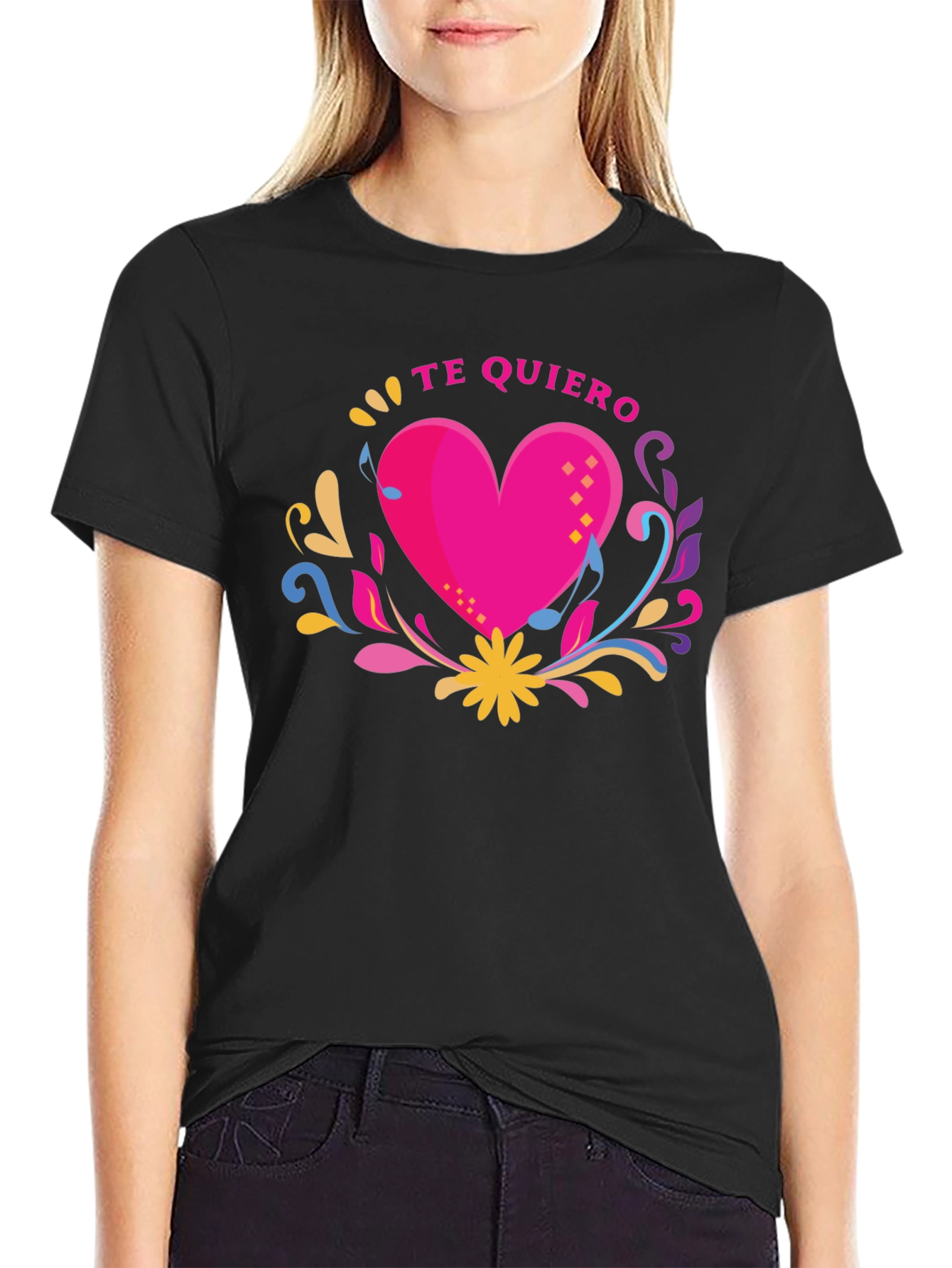 Te Quiero Heart Graphic Black T-Shirt