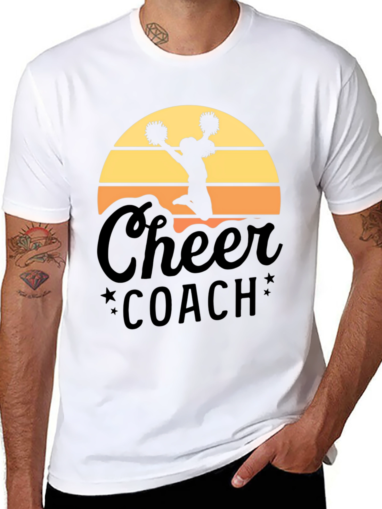 Cheer Coach T-Shirt - Sunset Design Black Tee