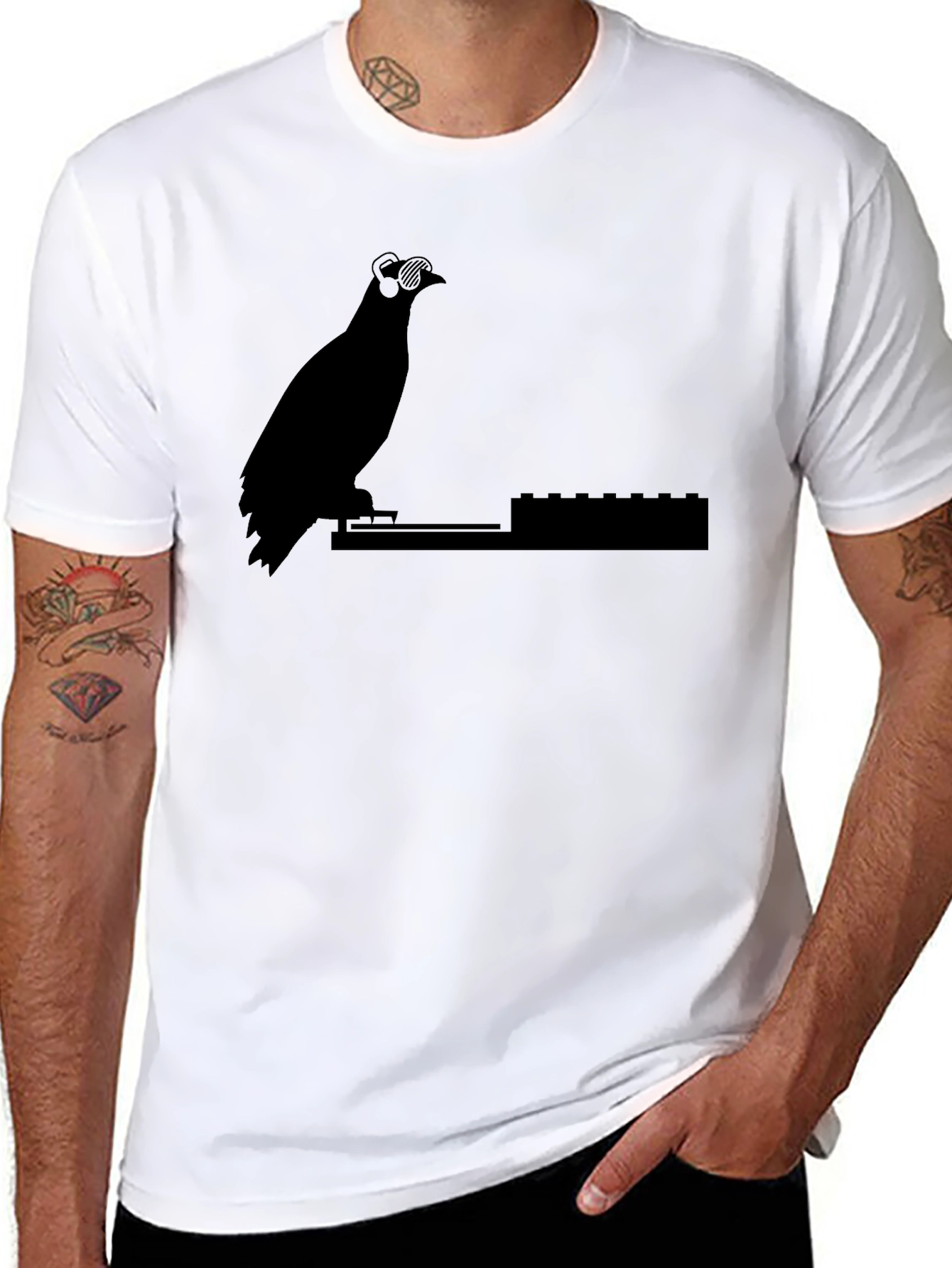 DJ Pigeon Graphic Tee - Black Cotton T-Shirt