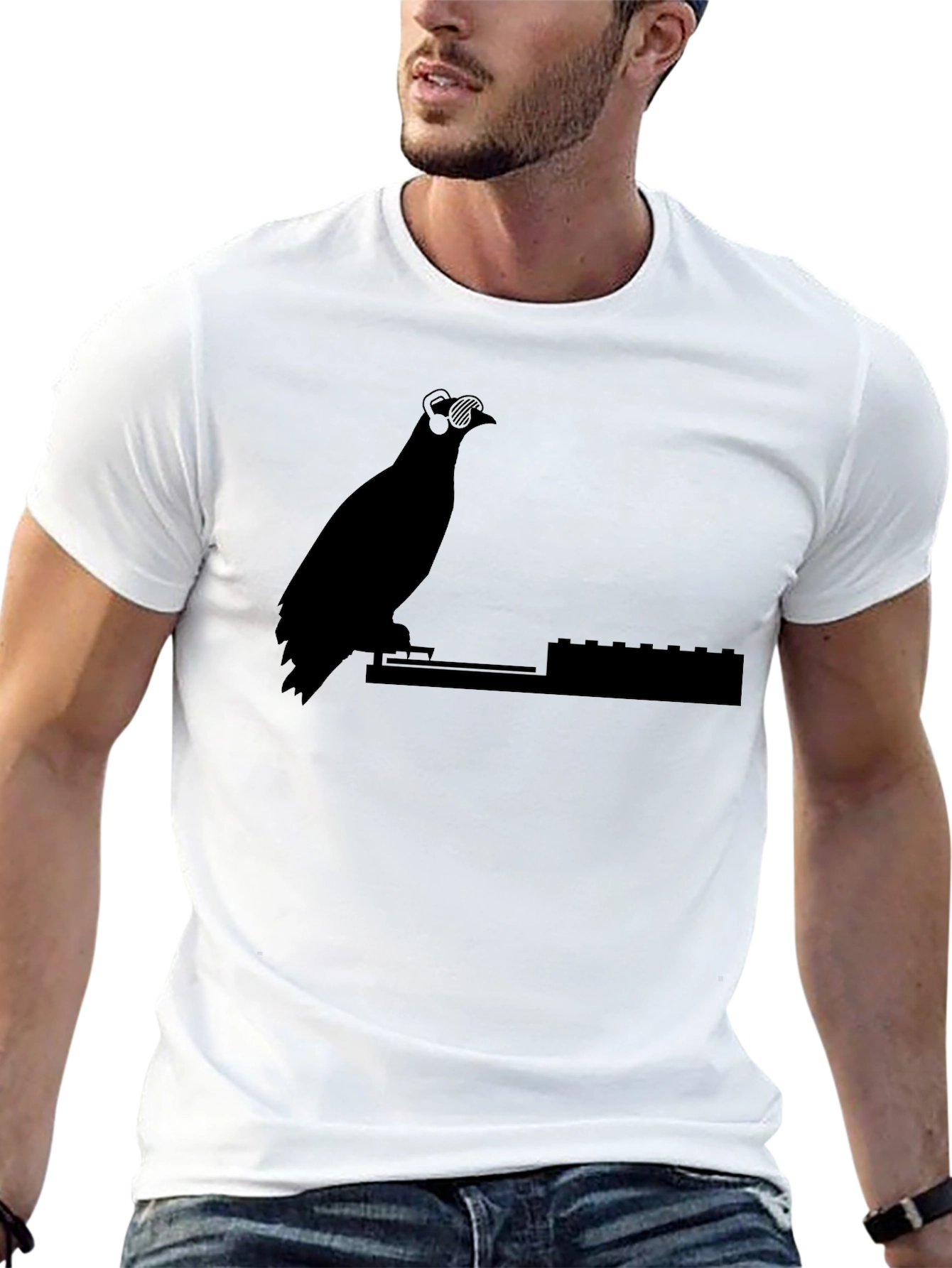 DJ Pigeon Graphic Tee - Black Cotton T-Shirt